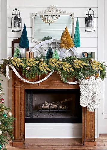 Miniatura 4 de DILATATA 20 piezas de hojas de acebo con purpurina de Navidad de 11 pulgadas, color azul artificial, para árbol de Navidad, guirnalda de bricolaje,