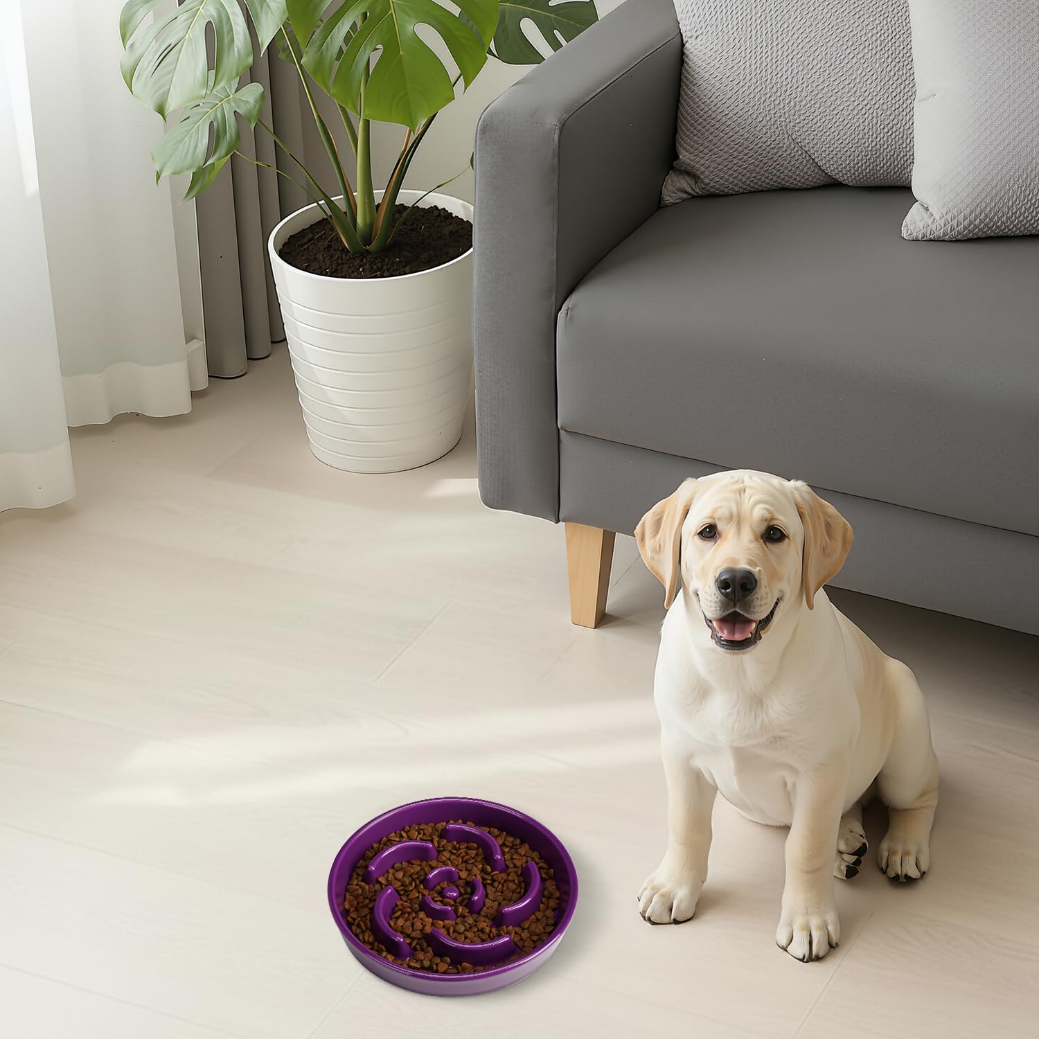 Slow Feeder Dog Bowl, Ceramic 8.3 inch Dog Food Bowls for Small, Medium, and Large Breed, Anti-Slip Maze Puzzle Food Dish to Slow Down Eating (Deep Purple, 8.3 inch) - image 7