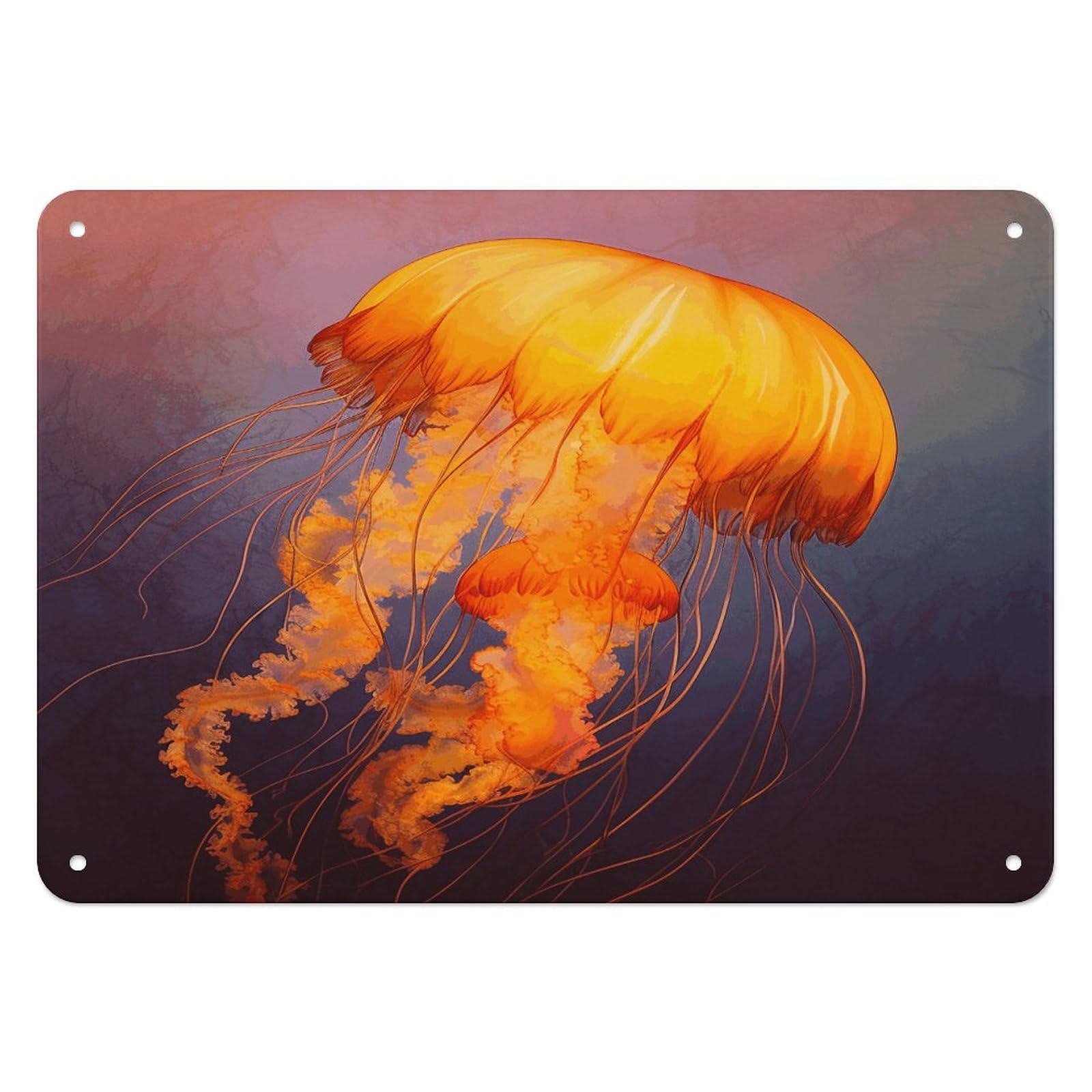 Fekiloot Style Jellyfish Orange Wall Decor Iron Painting Metal Sign