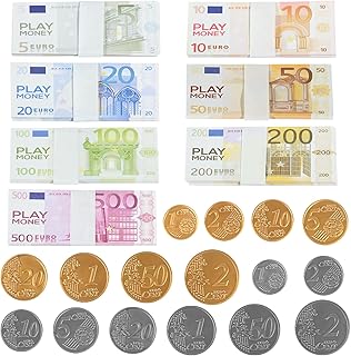 Ensemble d'argent Jouet de 175 Pièces en Design avec 7 Niveaux de Valeur et 16 Pièces de Monnaie – Set Pédagogique d'apprentissage de l'argent pour Enfants pour l'Éducation Financière