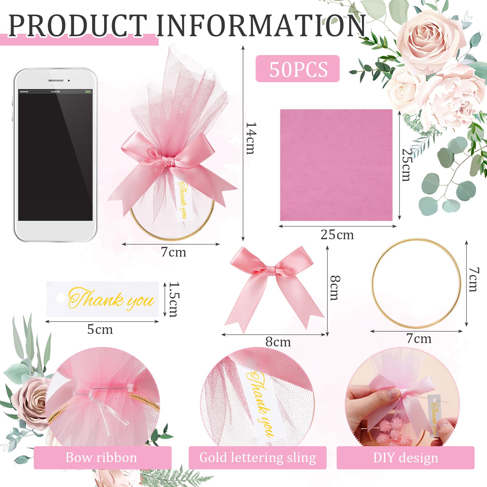 CPEGHDVM 50 Stück 15 x 6,9 cm Hochzeitsgeschenktüten DIY Hochzeit Süßigkeiten Gastgeschenke Beutel Hochzeitsgeschenke für Gäste für Hochzeit Brautparty Babyparty Geburtstag Party Dekoration (Rosa)
