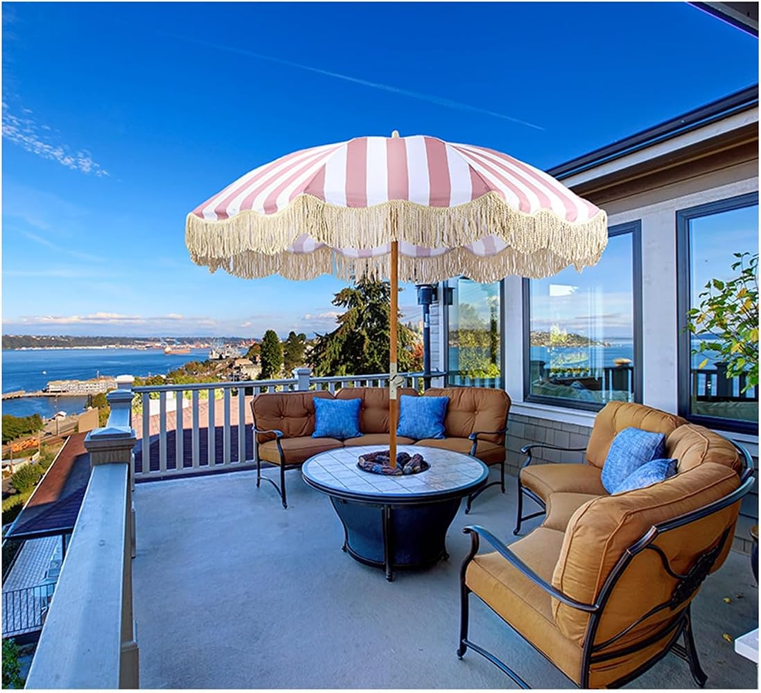 beach patio umbrella steel ribs Amazon.com : Beach Umbrellas with Fringe，6.5ft Patio Umbrella with Fringe  Outdoor， Picnic Umbrella with Steel Pole, Ribs Push Button Tilt and Carry  Bag，UV 50+ Protection ( Color : A , Size :