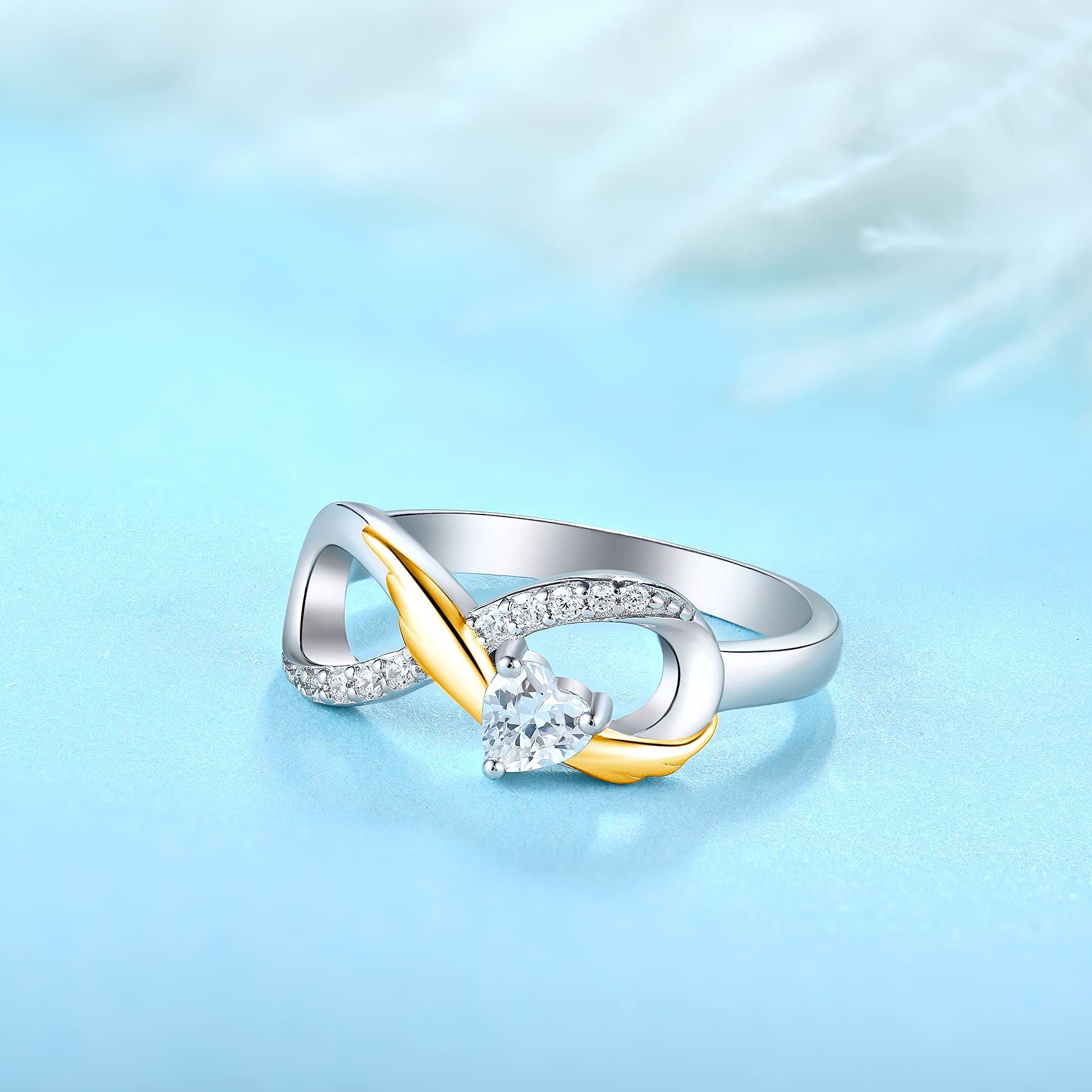 starchenie Anillo Infinito 925 plata corazón Anillo de Compromiso de ala de oro para Mujer