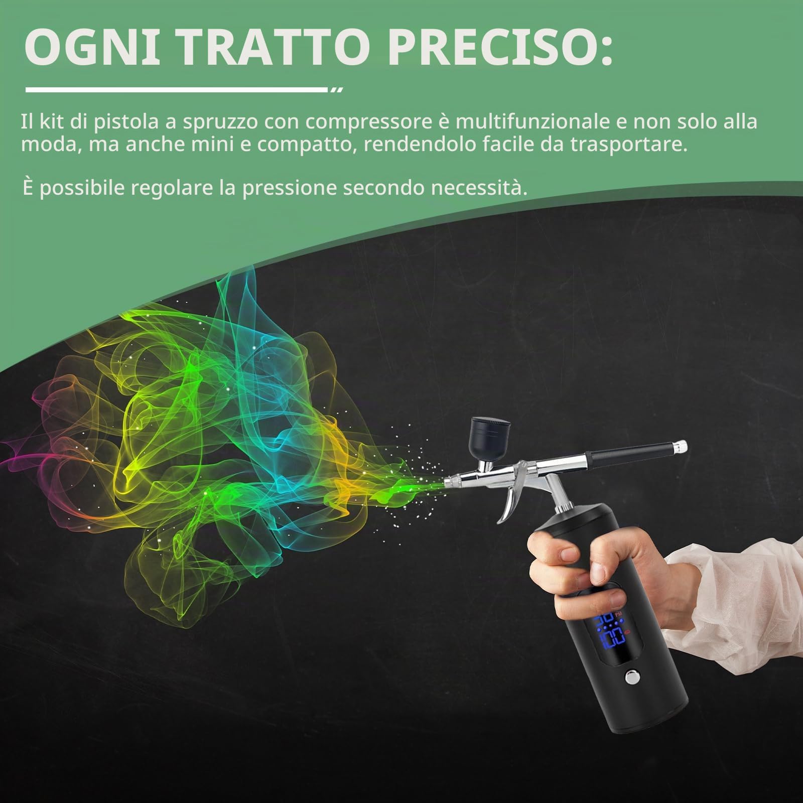 Set aerografo con compressore, 38 psi, senza fili, pistola aerografo portatile, kit aerografo ricaricabile, per nail art, decorazione di torte, trucco, tatuaggi (nero)