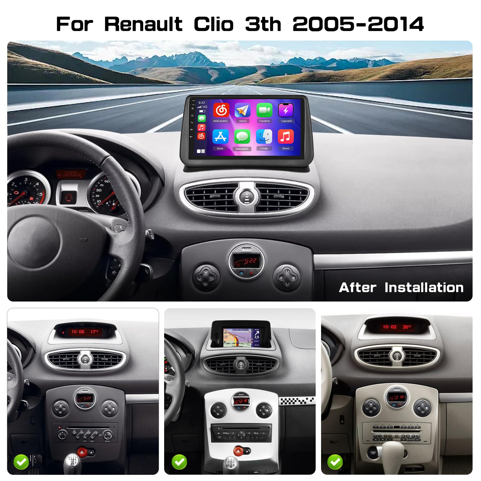 Hikity [2+64GB] Android 15 Autoradio pour Renault Clio 3th 2005-2014 Radio Carplay Android Auto Wireless IPS Écran Tactile 9'' Poste Radio Voiture avec Caméra de Recul Bluetooth Stéréo GPS WiFi DSP