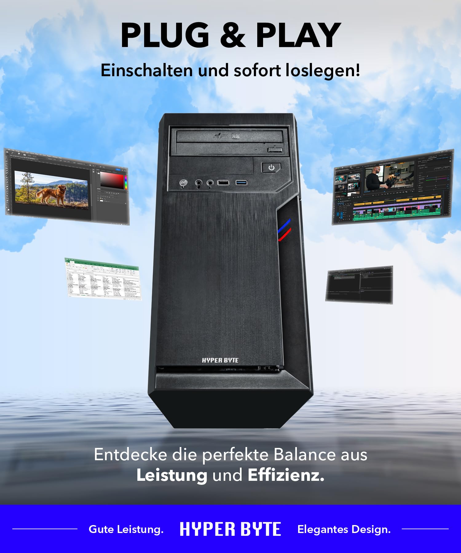 HYPER BYTE® Office PC – Computer mit AMD Athlon Pro mit 3,4 GHz | 16 GB RAM DDR4 | 512 GB SSD Festplatte | Win 11 Pro | WLAN | DVD+RW | USB 3.0 | High End Office Tower-Pc