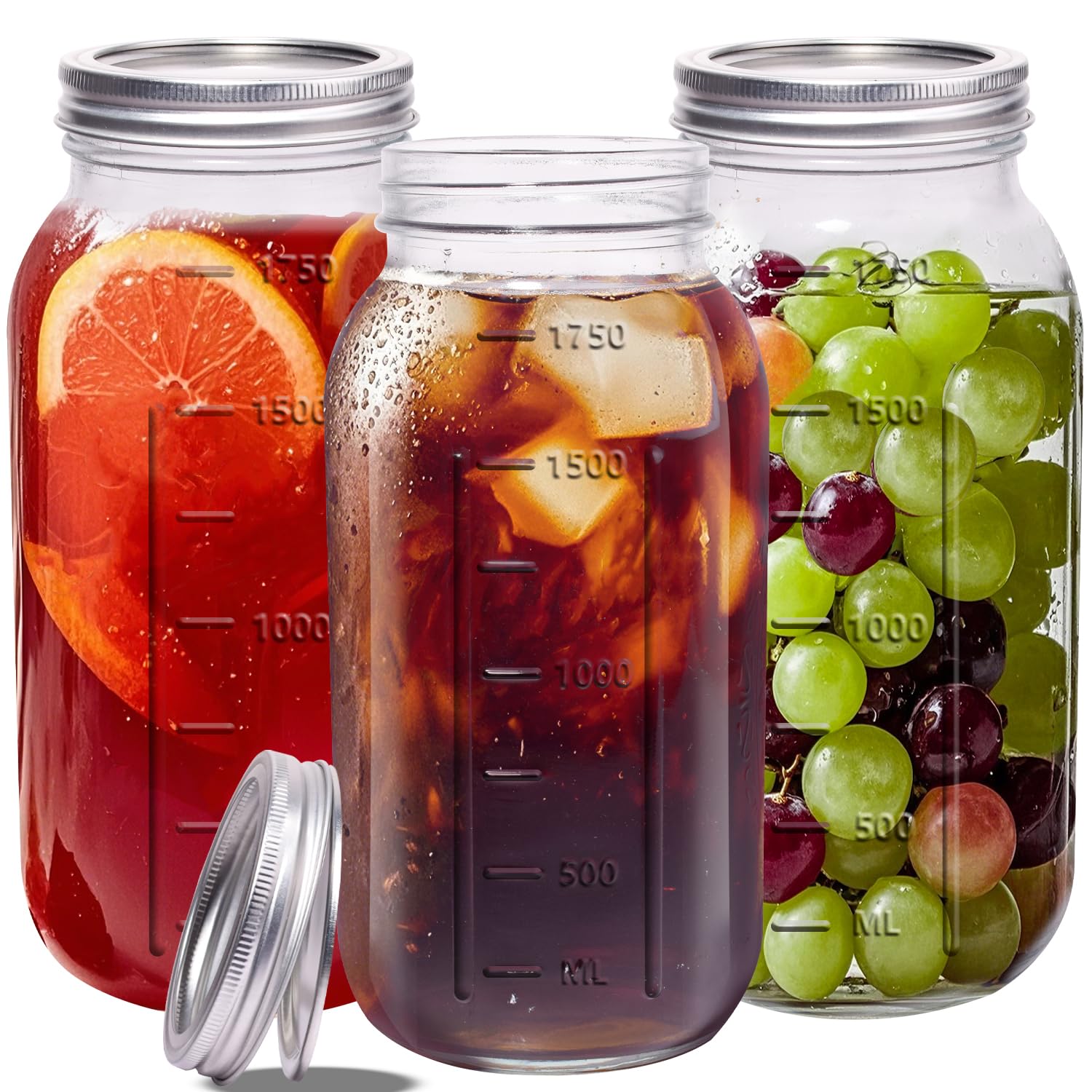 eleganttime 64 oz Mason Jar Wide Mouth 3 Pack,Large Half Gallon Mason Jar with Airtight Lid,Big 1/2 Gallon Big Mason Jars for Canning,Pickling, Fermentation and Preservation