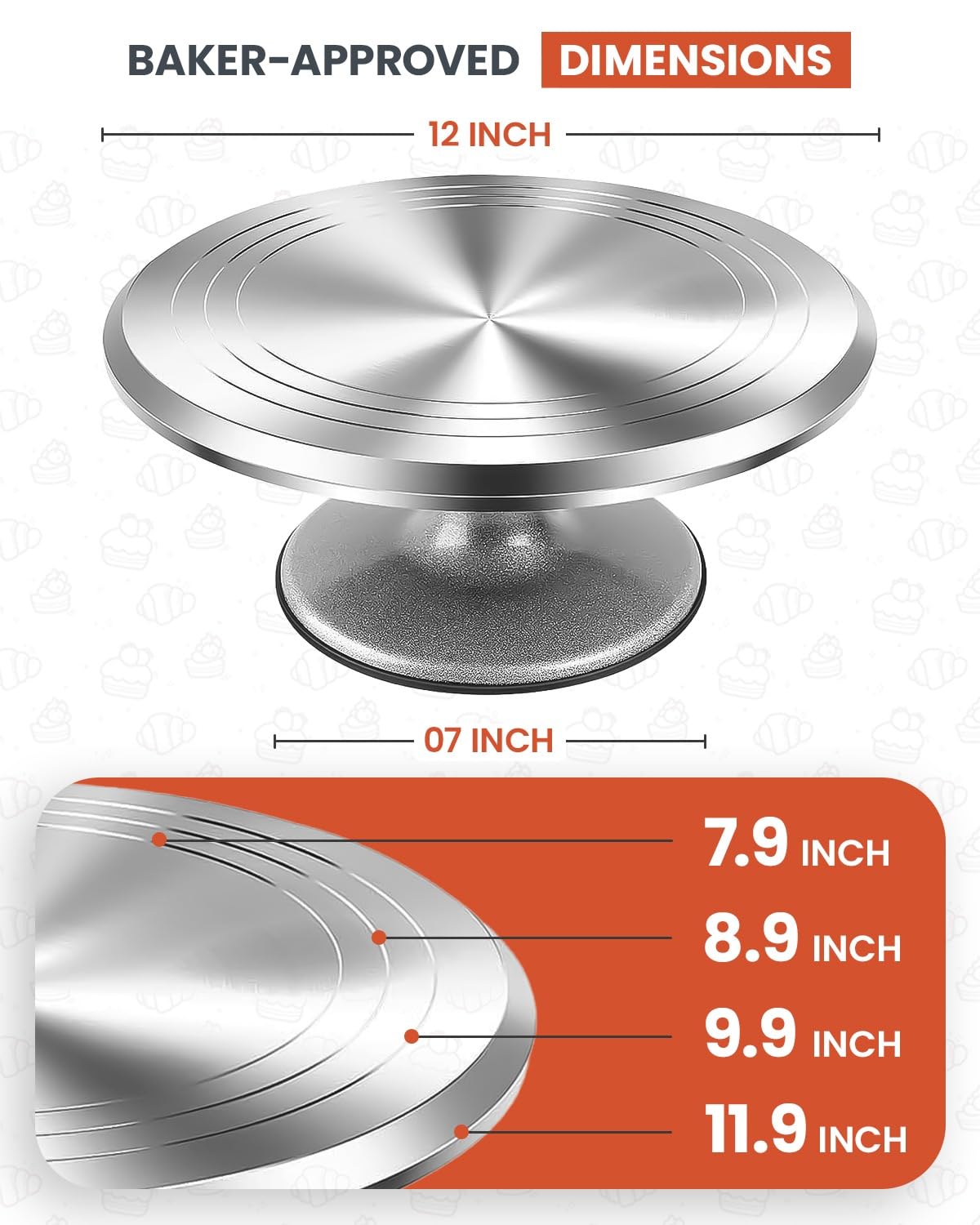 RFAQK - Soporte Giratorio de aleación de Aluminio de 12 Pulgadas, Tocadiscos para decoración de Tartas Giratorio para Cupcakes, Pasteles y Decoraciones de Pasteles