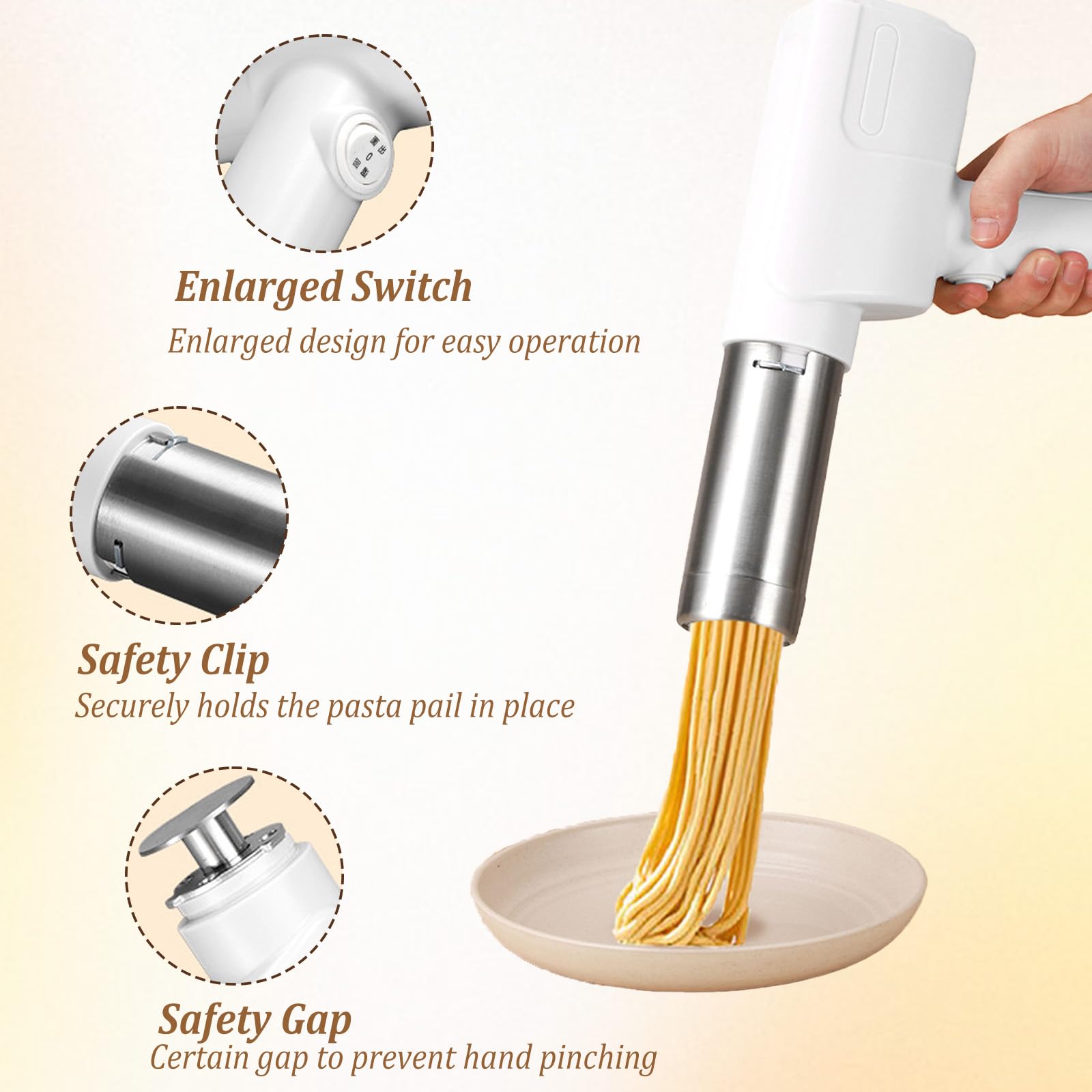 Máquina de pasta eléctrica portátil, 40 W, máquina de pasta eléctrica de mano, con 5 formas de pasta, recargable, máquina de pasta de acero inoxidable para espaguetis, fettuccine