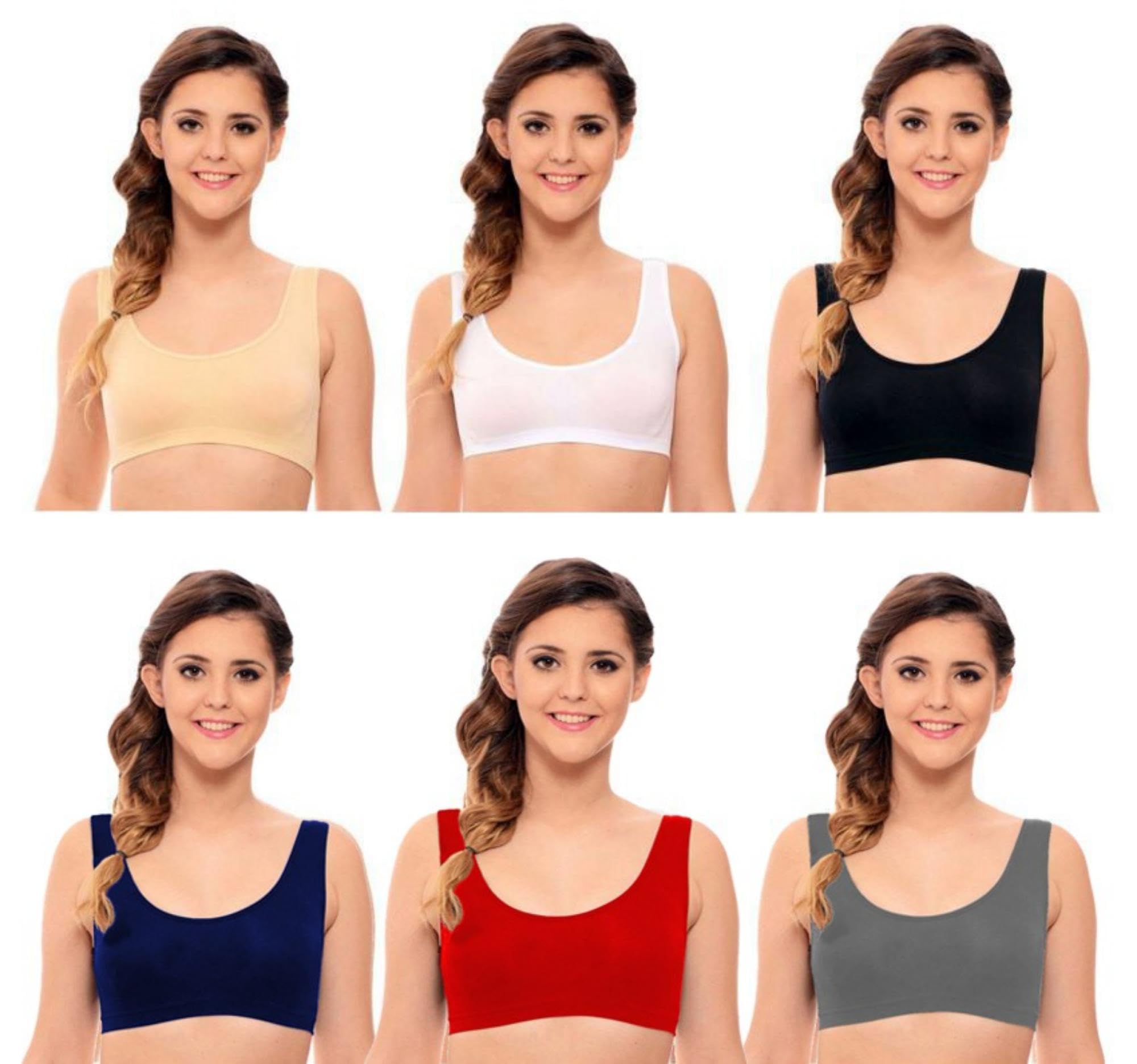 Z6WWomen's Sports Air Bras Yoga Bra Double Layered Full Coverage Every Day Bra Underwire Push-up Bra Non-Padded Bra Demi Bra Cup Bra Cotton Wireless Bras(Pack of 6)(Multicolor) (34)