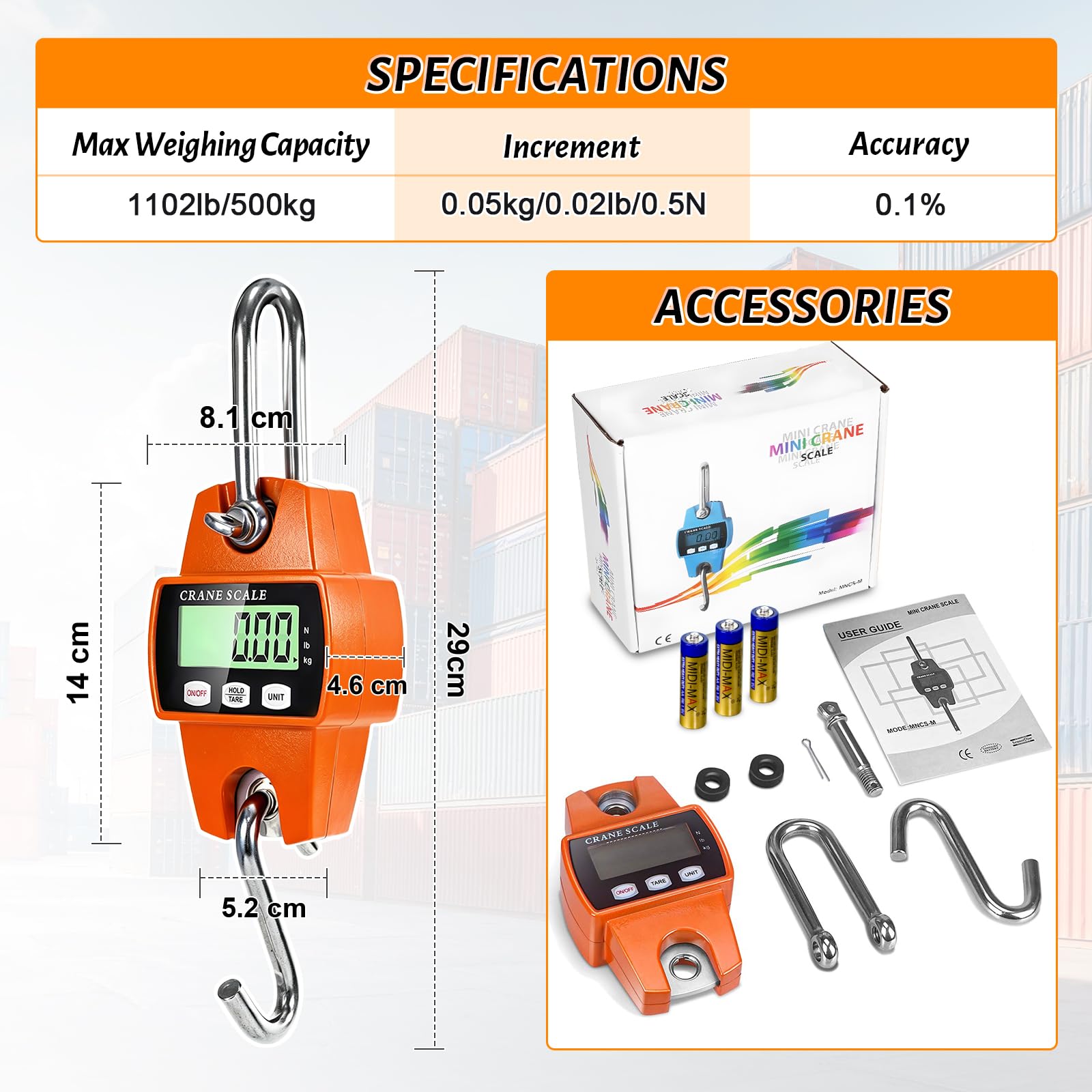 Digital Crane Scale - 1100lb/500kg Handheld -5