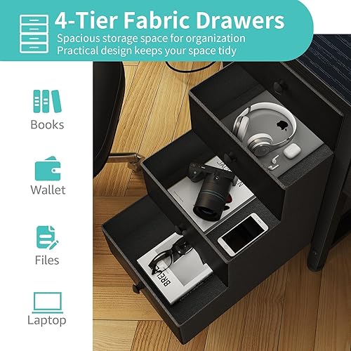 Miniatura 6 de Lufeiya Escritorio para juegos con luces LED y tomas de corriente, escritorio para computadora de 47 pulgadas con cajones de tela, escritorio