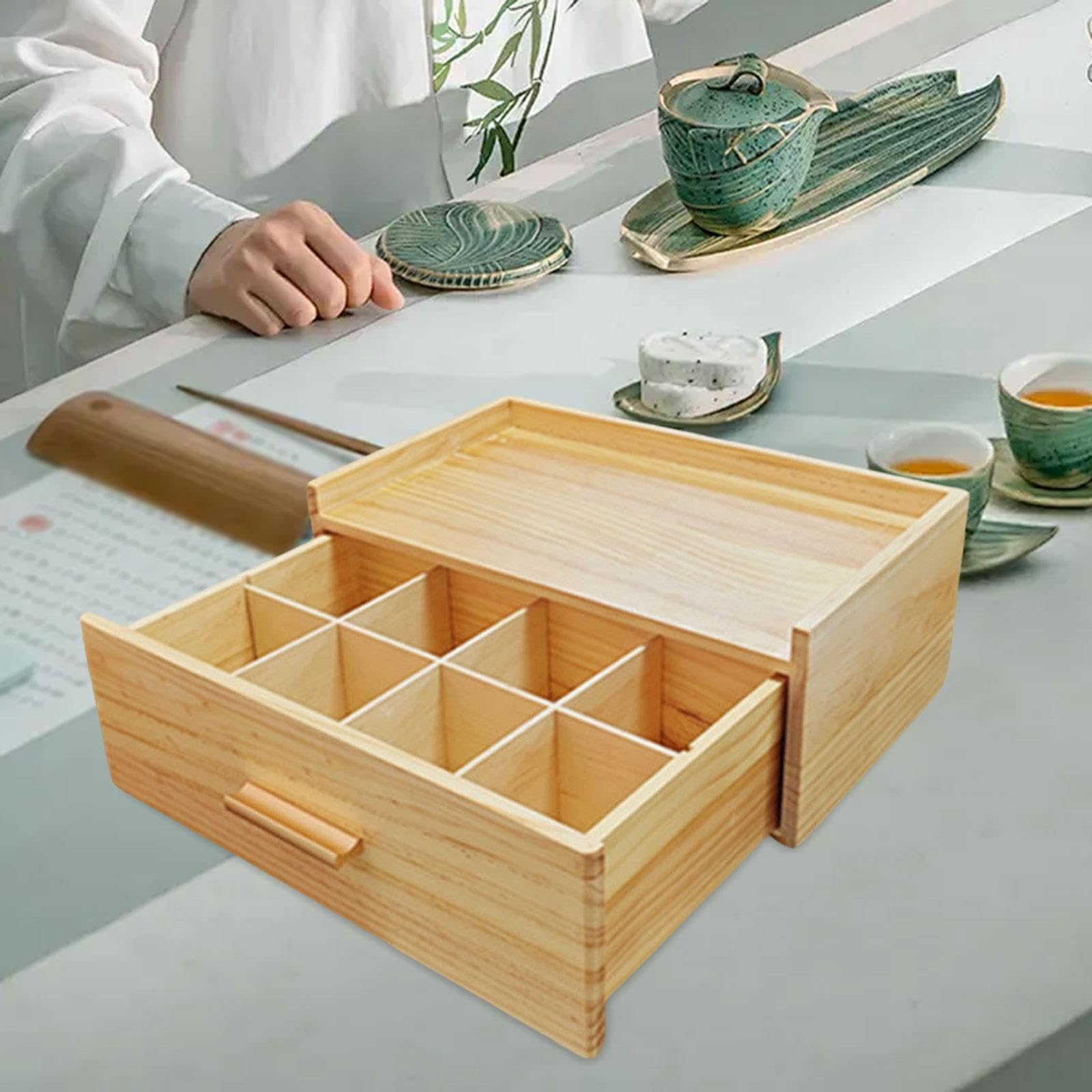 Organizador de Madera, Cajón de Almacenamiento para Bolsitas de Té para Armario de Oficina, Encimera de Cocina, Despensa.