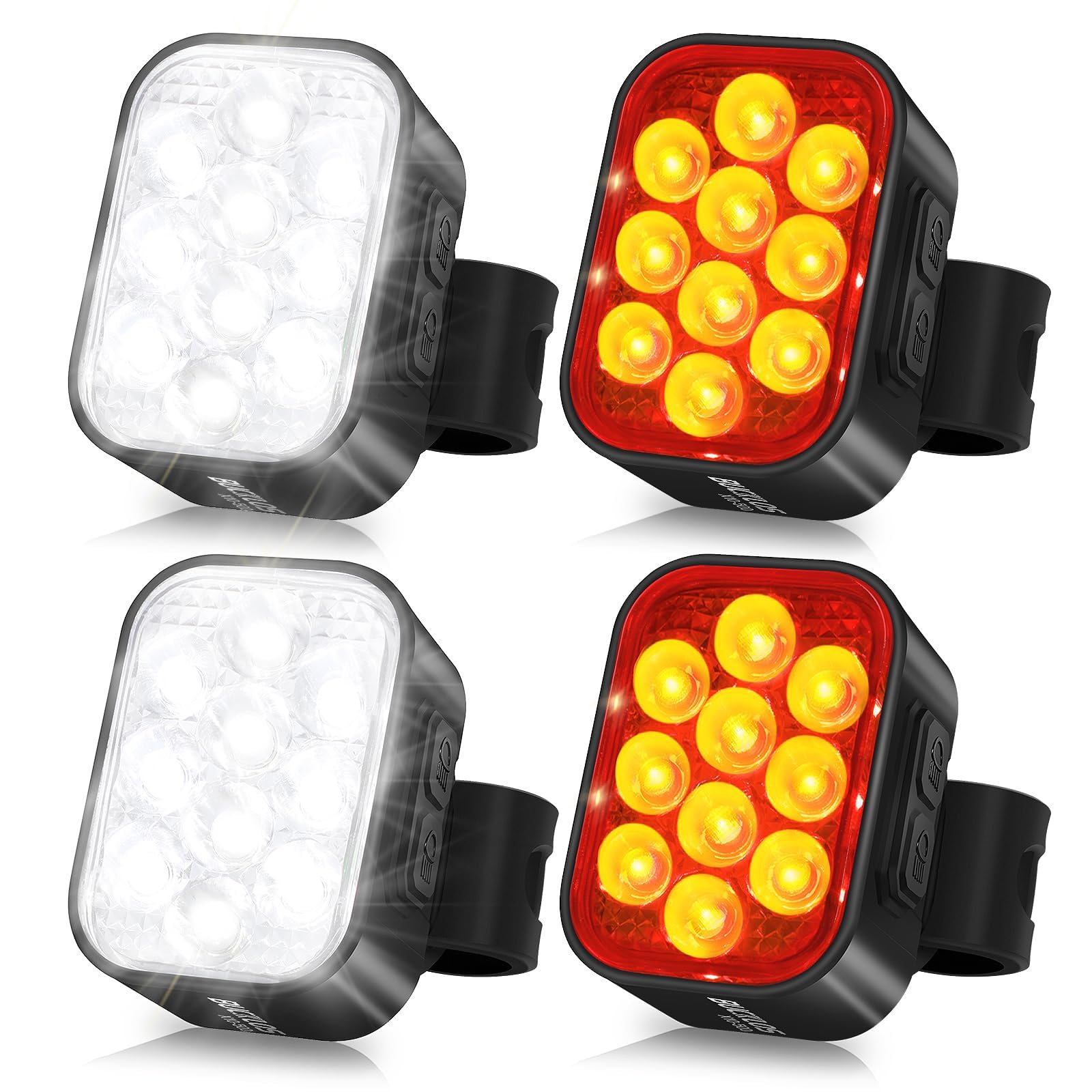 BUCKLOS Bike Lights Front and Back for Night Riding, 10 LED Ultra Bright 8+9 Modes USB Rechargeable Bicycle Headlight and Tail, IPX6 Waterproof