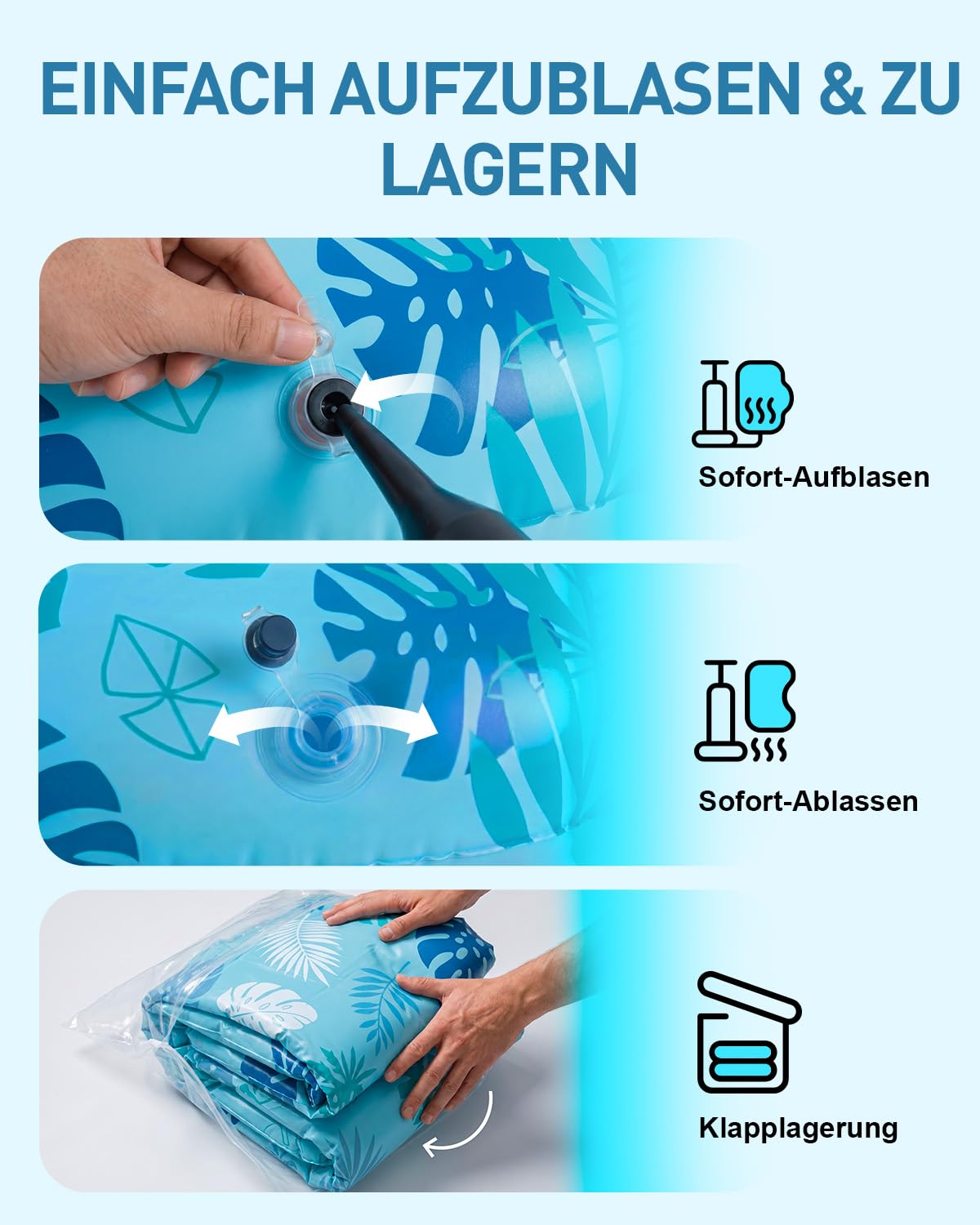 SOLAVERO Aufblasbare Poolsessel, 2 Stück Schwimmende Pool Luftmatratzen für Erwachsene, Wasserhängematte mit Getränkehalter & Griff, Robuster Schwimmstuhl mit Kopfstütze für Pool, Sommerparty, Strand