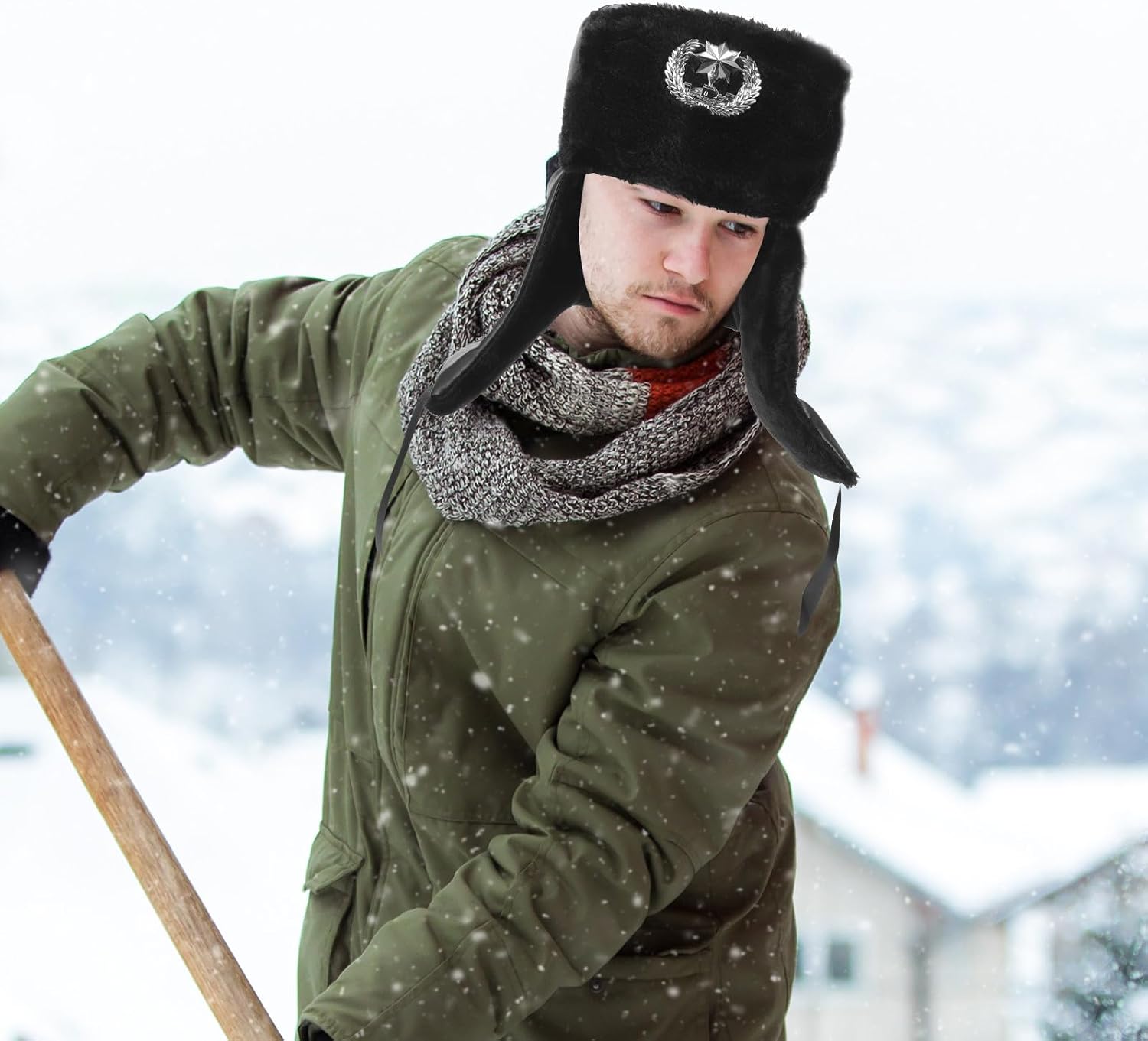 Healifty Vintage Mens Warm Hat with Plush Lining and Pu Leather, Lightweight and Easy to Carry Cap for Outdoor Workers, for Traveling and Winter Activities Black