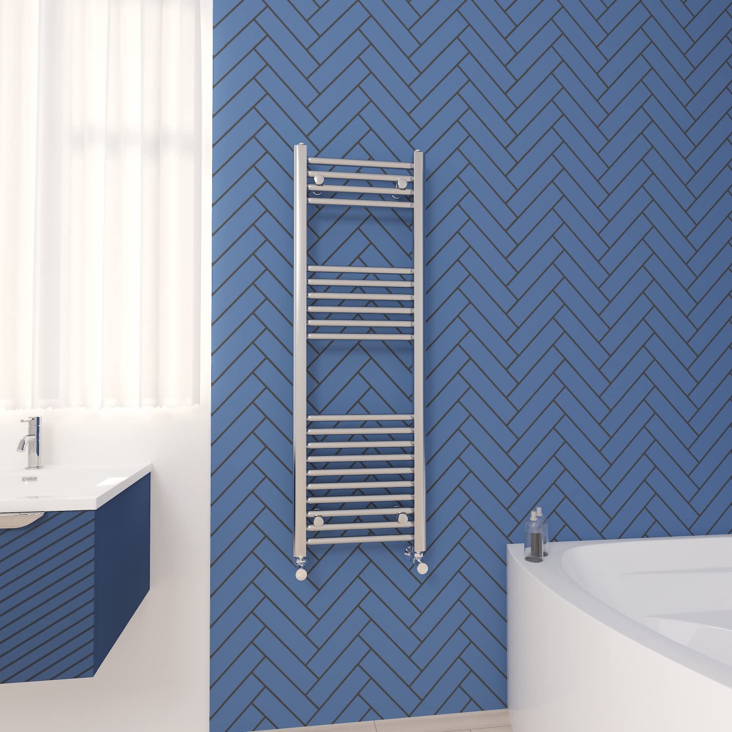 NRG Straight Central Heating Towel Rail Bathroom Radiator Chrome 1200×400mm