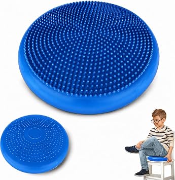 PHYSIOWORX Inflatable Sensory Wobble Cushion - Autism Sensory Equipment, 35cm Diameter - Balance Pad for with ADHD, Wiggle Seat with 2 Tactile Surfaces, Pump NOT INCLUDED Blue