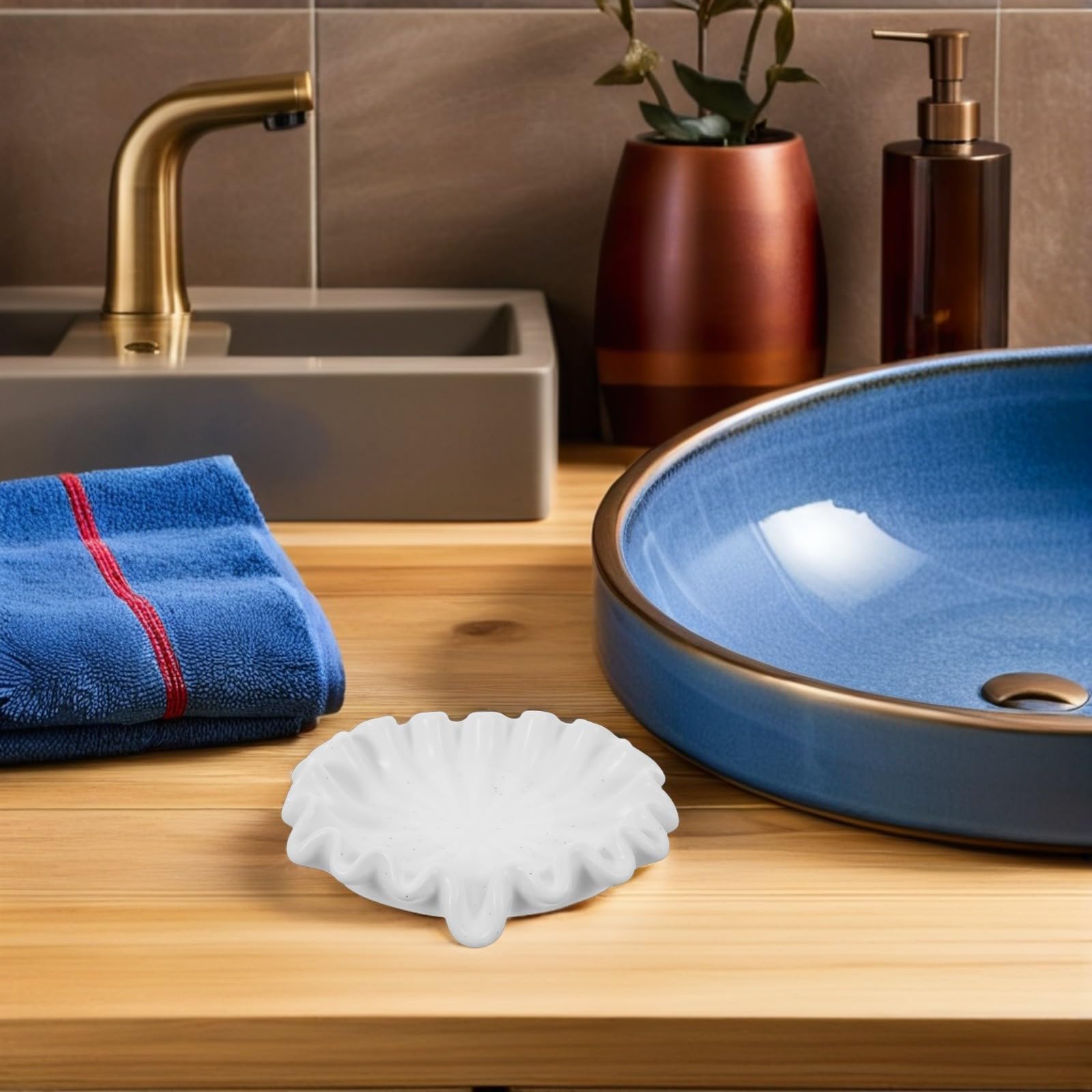 Jabonera de Cerámica Forma de Hoja de Loto Color Blanco para Baño