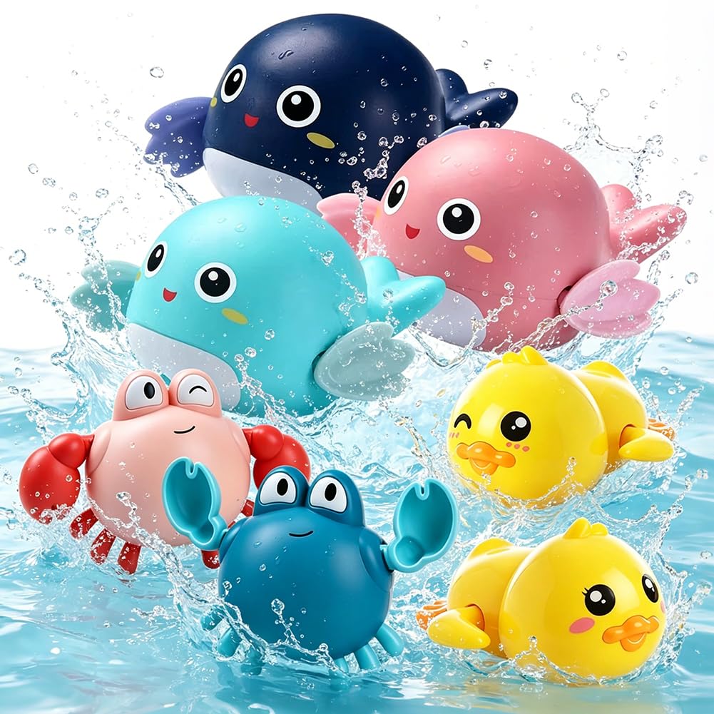 7 PCS Baby Bath Toys, Childrens Wind Up Bath Toys, Baby BathTub Toy, Paddling Pool Toy for Toddler, Bathroom Float-Toy for Kids, for 1-5 Years Old Toddler, for Bathroom Swimming Pool Paddling Pools-A