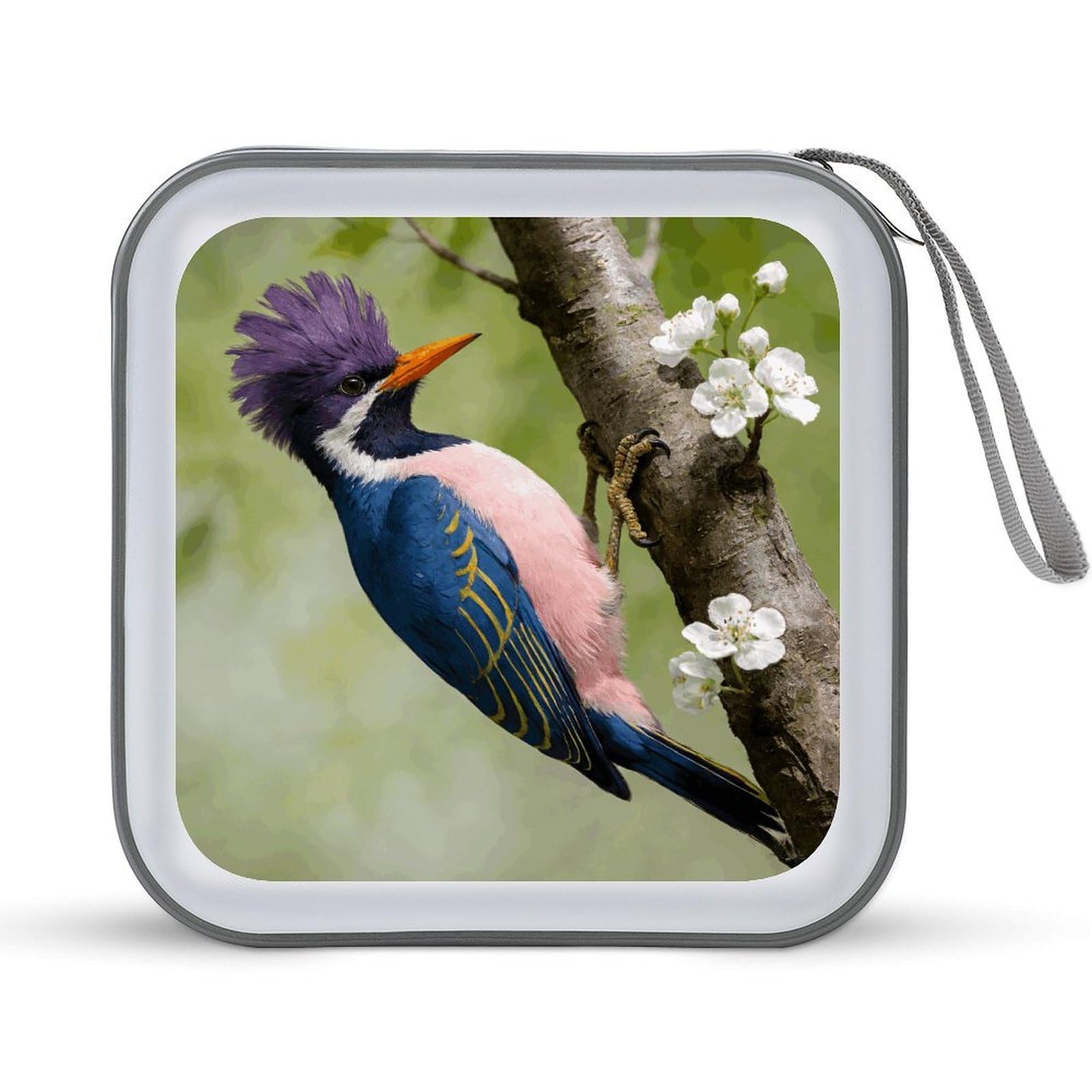 FodPand Woodpecker CD Case with Zipper 40 Capacity DVD Case Holder Hard Plastic DVD Disc Storage Box Portable Disc Storage Organizer CD Wallet Bag Media Disc Wallet for Car Home