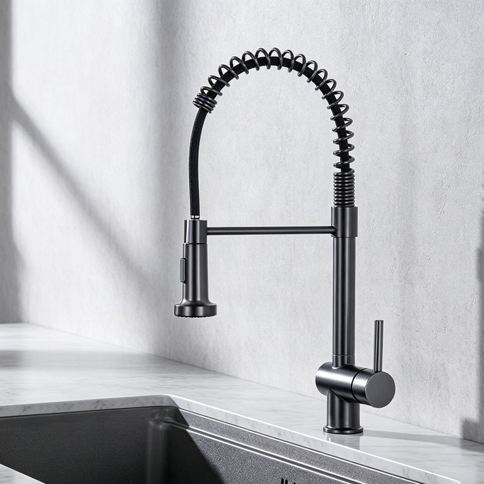 ZYCHSJXA Kitchen Taps Mixer with Pull Out Spray Stainless Steel Tap Swivel 2 Modes-Grey