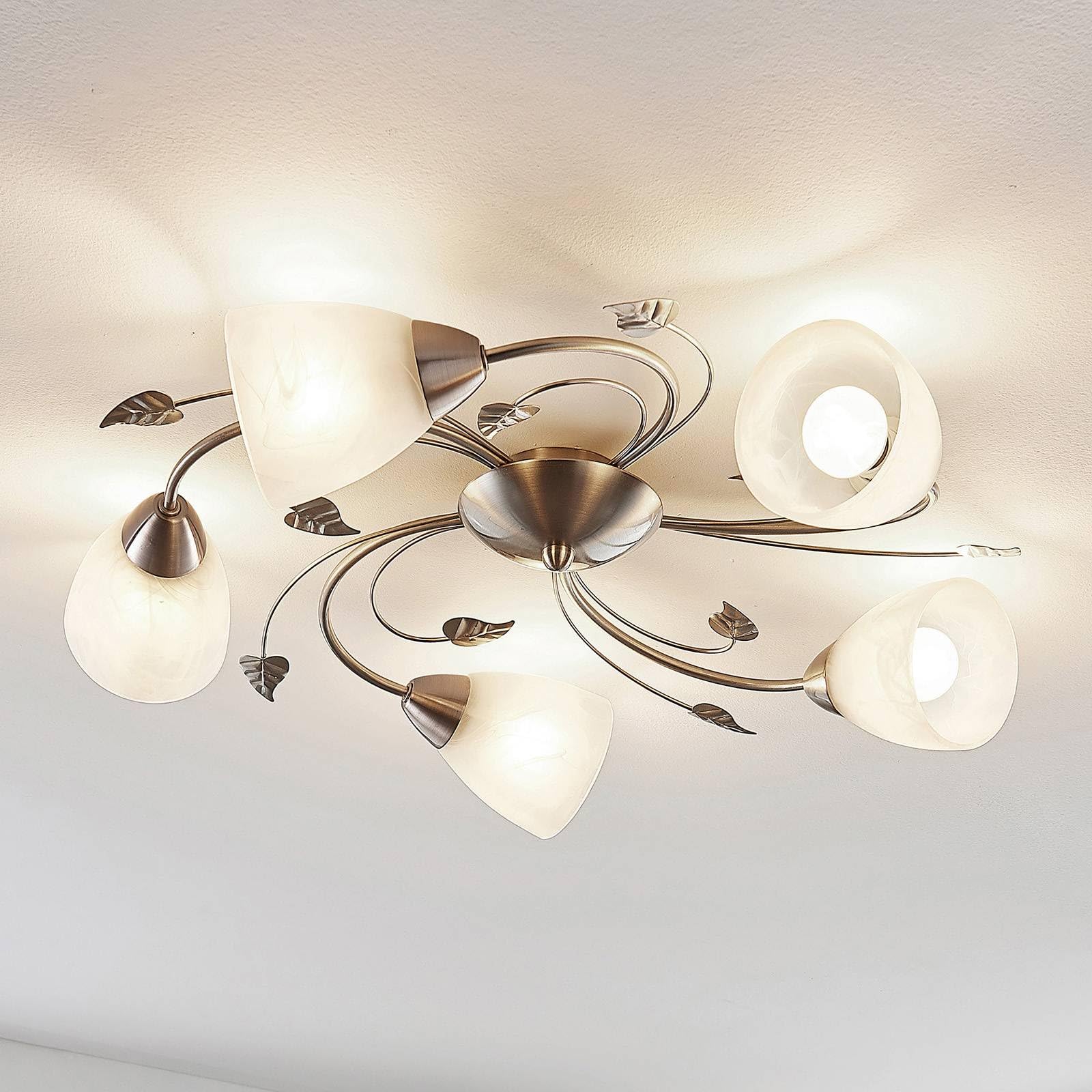 Lindby Romantica Plafoniera Led Soffitto, Lampadario Soggiorno Design Floreale Camera Da Letto Stile Antico Lampada 5 Luci E14 Decoro Foglie e Fiori Metallo Argento