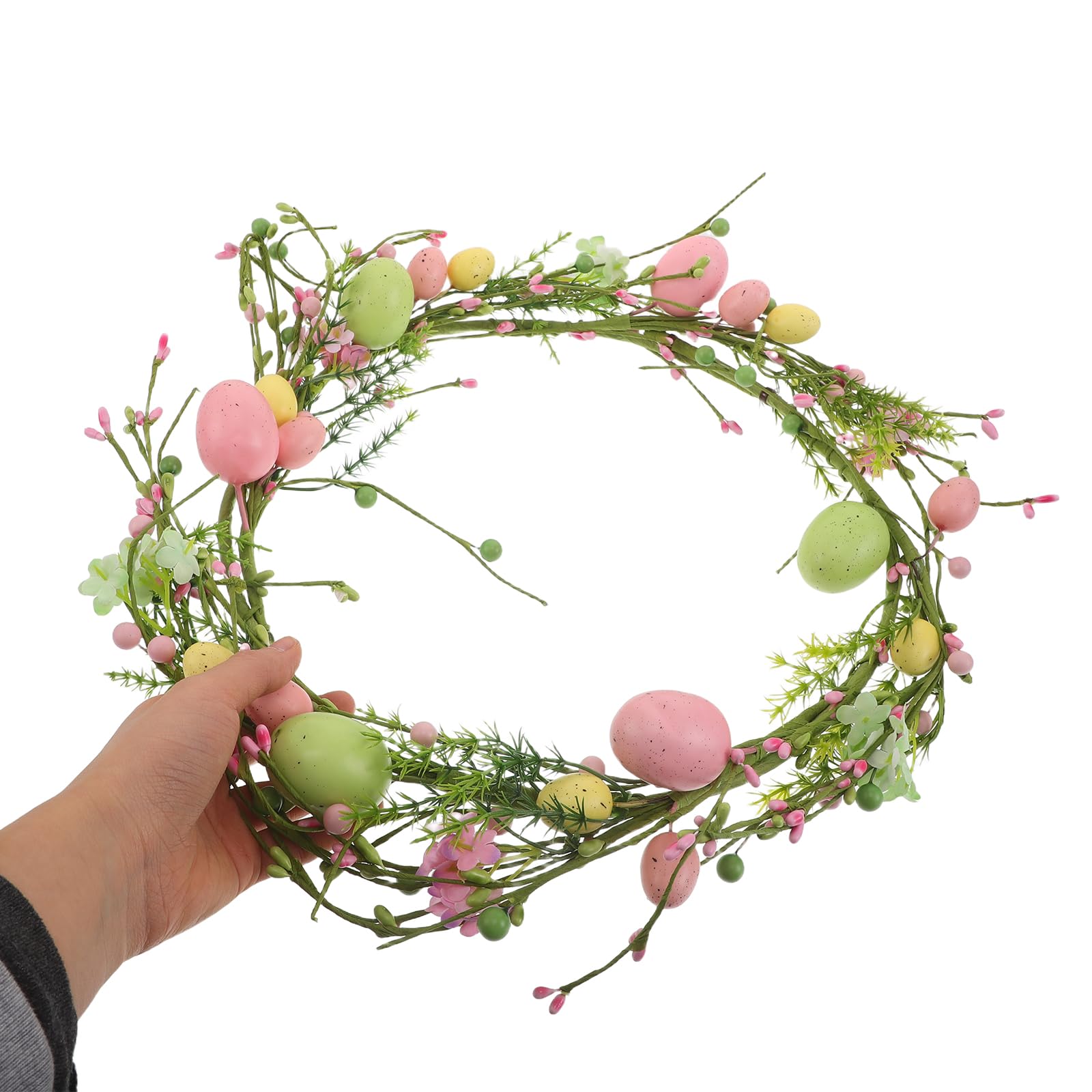 Ghirlanda Pasquale Artificiale con Uova e Bacche, Decorazione da Appendere per Porta D’ingresso, Corona Primaverile Riutilizzabile per Feste e Ambienti Interni ed Esterni