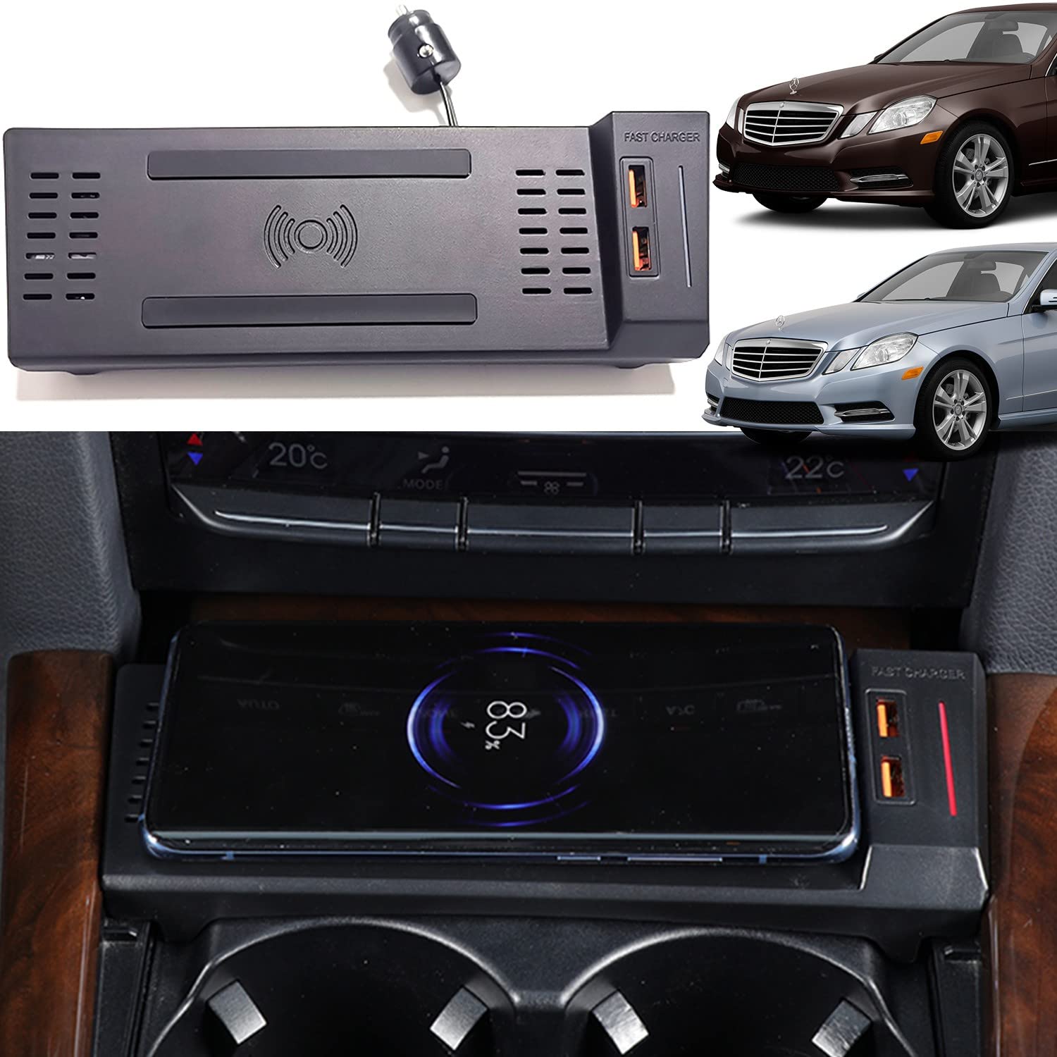 Bezprzewodowa ładowarka samochodowa do Mercedes-Benz klasy E 2010 2011 2012 2013 2014 2015, szybka ładowarka do telefonu Mercedes Benz W212, klasa E, E200, E260, E300, akcesoria do iPhone'a