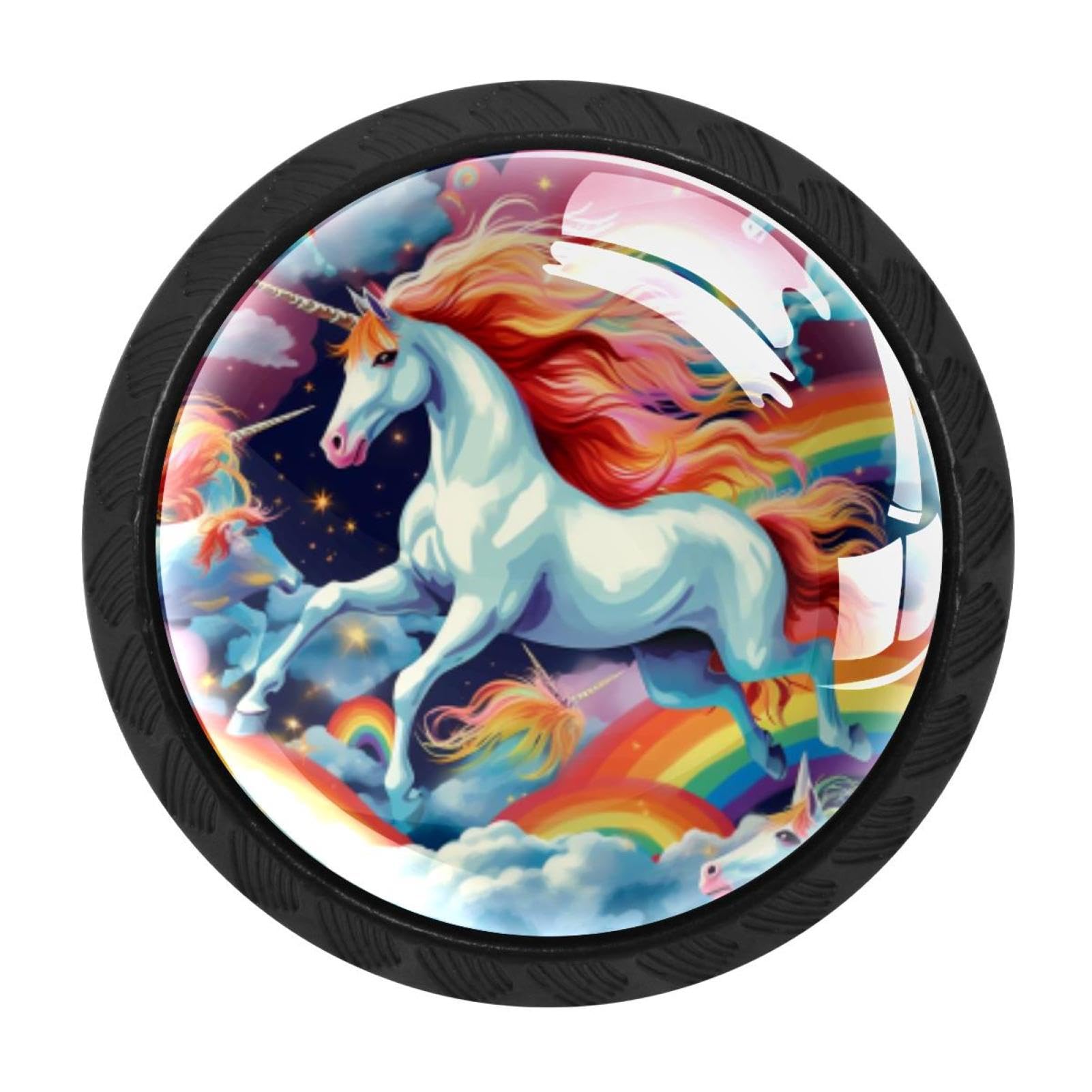 Chenzzzz Multicolored 06 4 Pieces Rainbow Unicorn Drawer Knobs, 35Mm Black Cabinet Knobs, Drawer Pulls And Knobs, Dresser Drawer Knobs, Cabinet Hardware Kitchen Cabinet Knobs