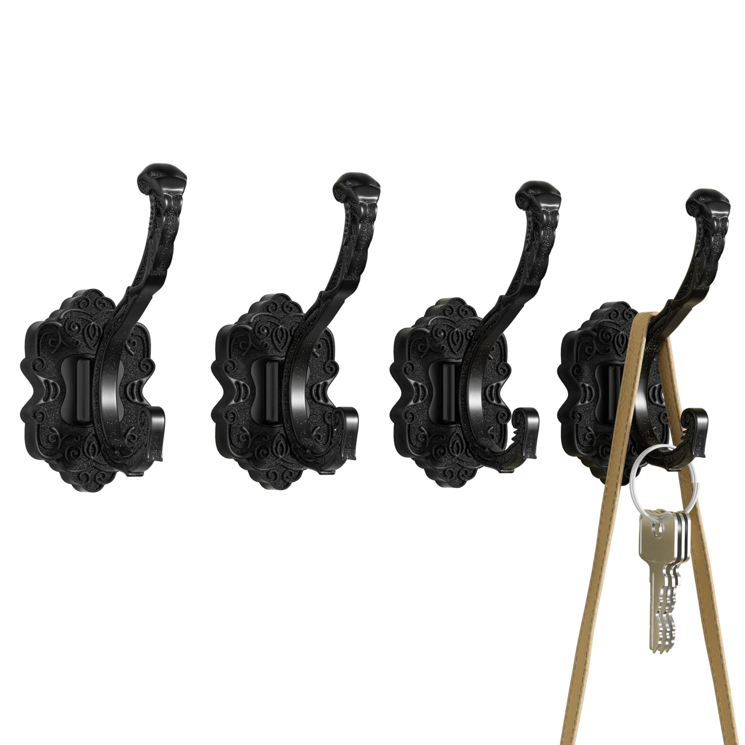 Vintage Black Coat & Towel Hooks Wall Mount 4PCS,Decorative Wall Hooks, Metal for Hanging Coats, Towels, Keys in Entryway, Bathroom, Kitchen, Installation Kit Included,Watch the Installation Video