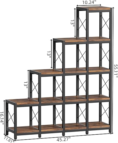 Miniatura 2 de PAKASEPT Estantería de esquina con 14 estantes, estantería de esquina de escalera, estantería industrial vintage, estante rústico de 5 niveles,