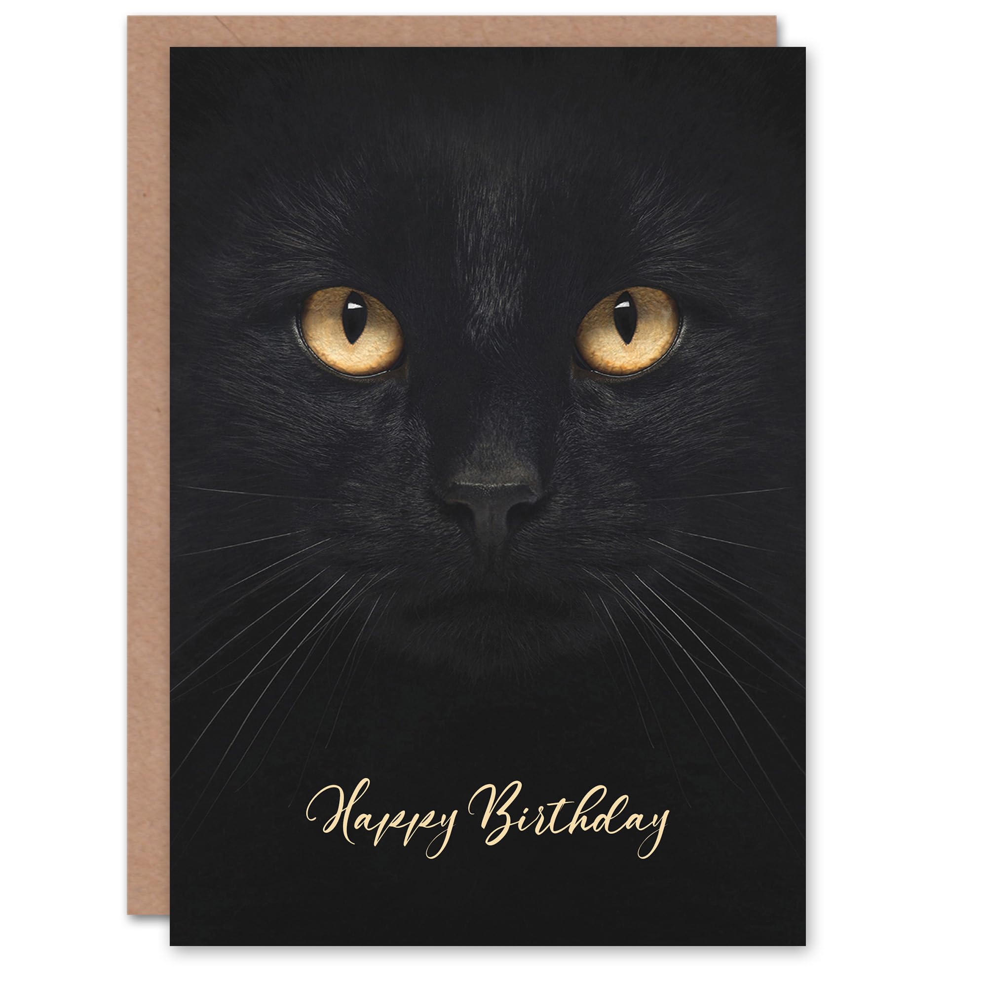 Artery8 Happy Birthday Black Cat Face Close Up Photo Birthday Card