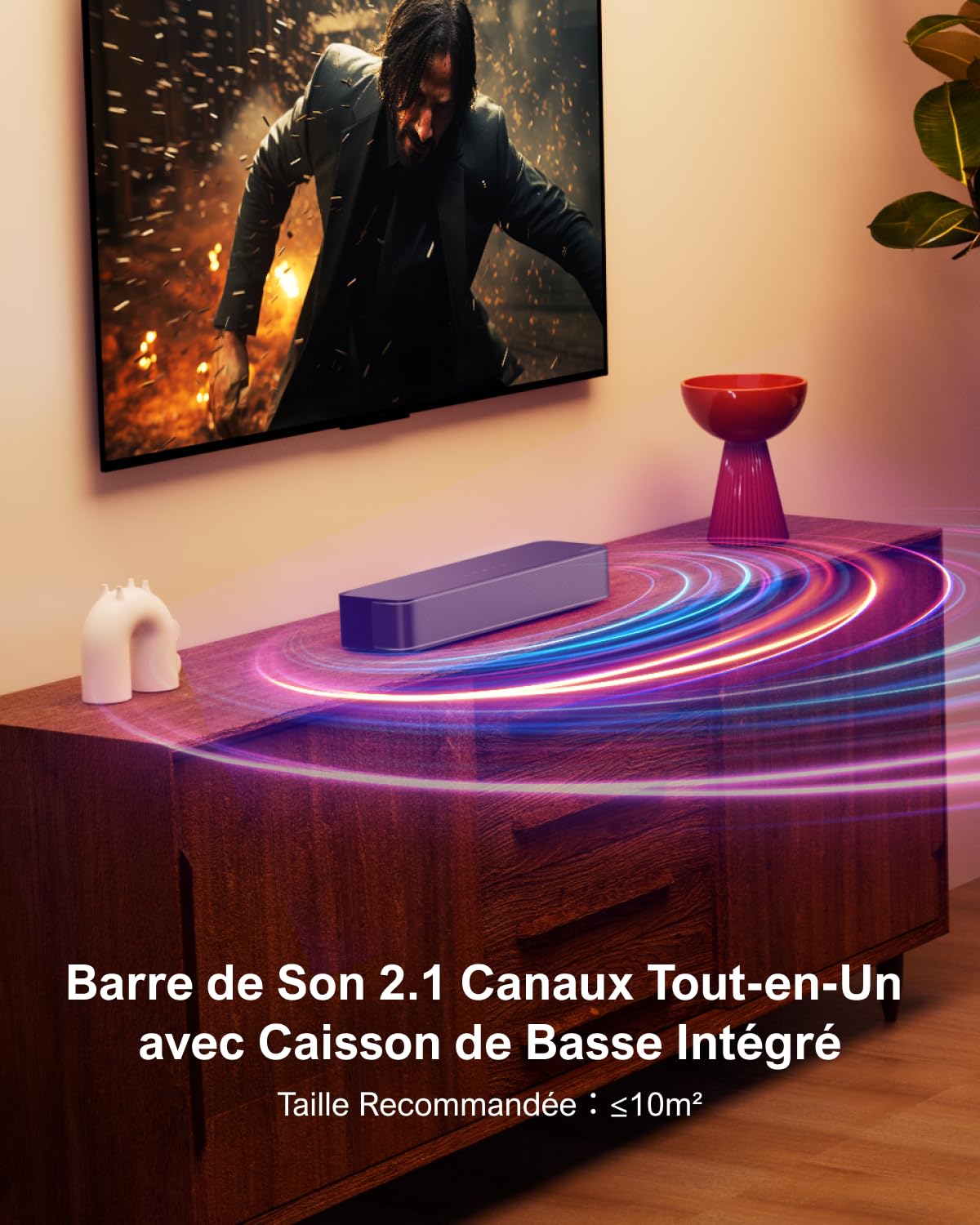 ULTIMEA 2.1ch Barre de Son TV, Caisson de Basse Intégré, App Contrôle, Barre de Son PC Tout-en-Un pour Jeux, Barres de Son Haut-Parleurs Bluetooth 5.3, Opt/AUX/Support Mural, Solo B30