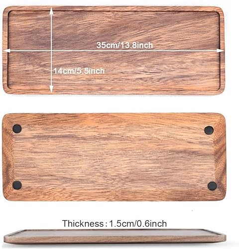 Miniatura 2 de Paquete de 1 bandejas rectangulares de madera de acacia de 14 x 5.5 pulgadas, perfectas para embutidos, frutas, aperitivos y tablas de queso, diseño