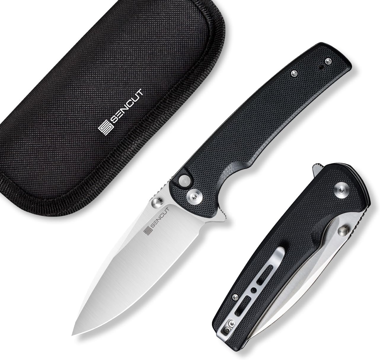 SENCUT Sachse Pocket Knife Folding Knife for EDC, Green Micarta Handle 9Cr18MoV Blade Foldable Knife with Clip, Button Lock Everyday Carry Knife for Men Women Indoor Outdoor Gift S21007-2