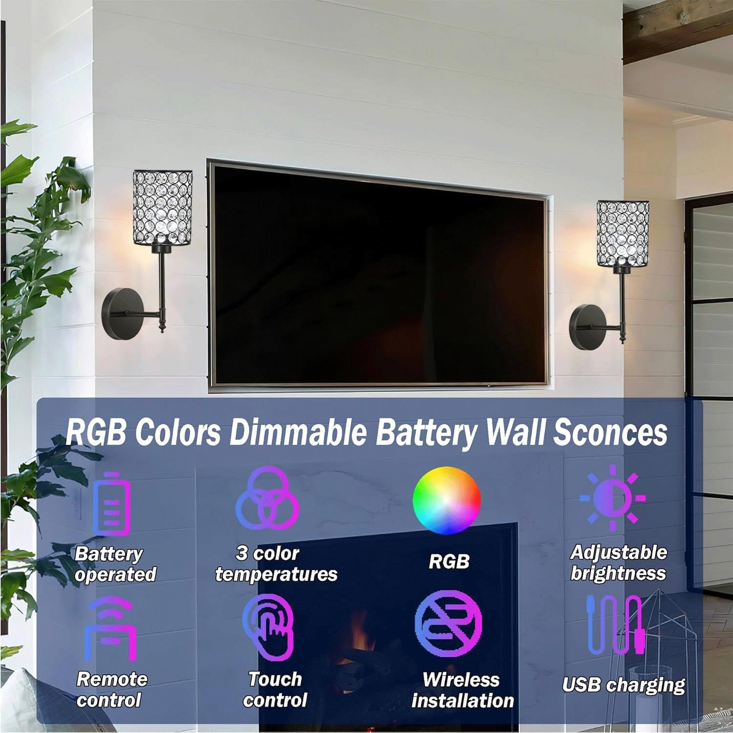 Lampada da Parete Ricaricabile in Cristallo, Set di 2 Applique a Batteria, luci Senza Fili con Telecomando, Applique Decorative Senza Fili per Bagno, Camera da Letto, Soggiorno 15