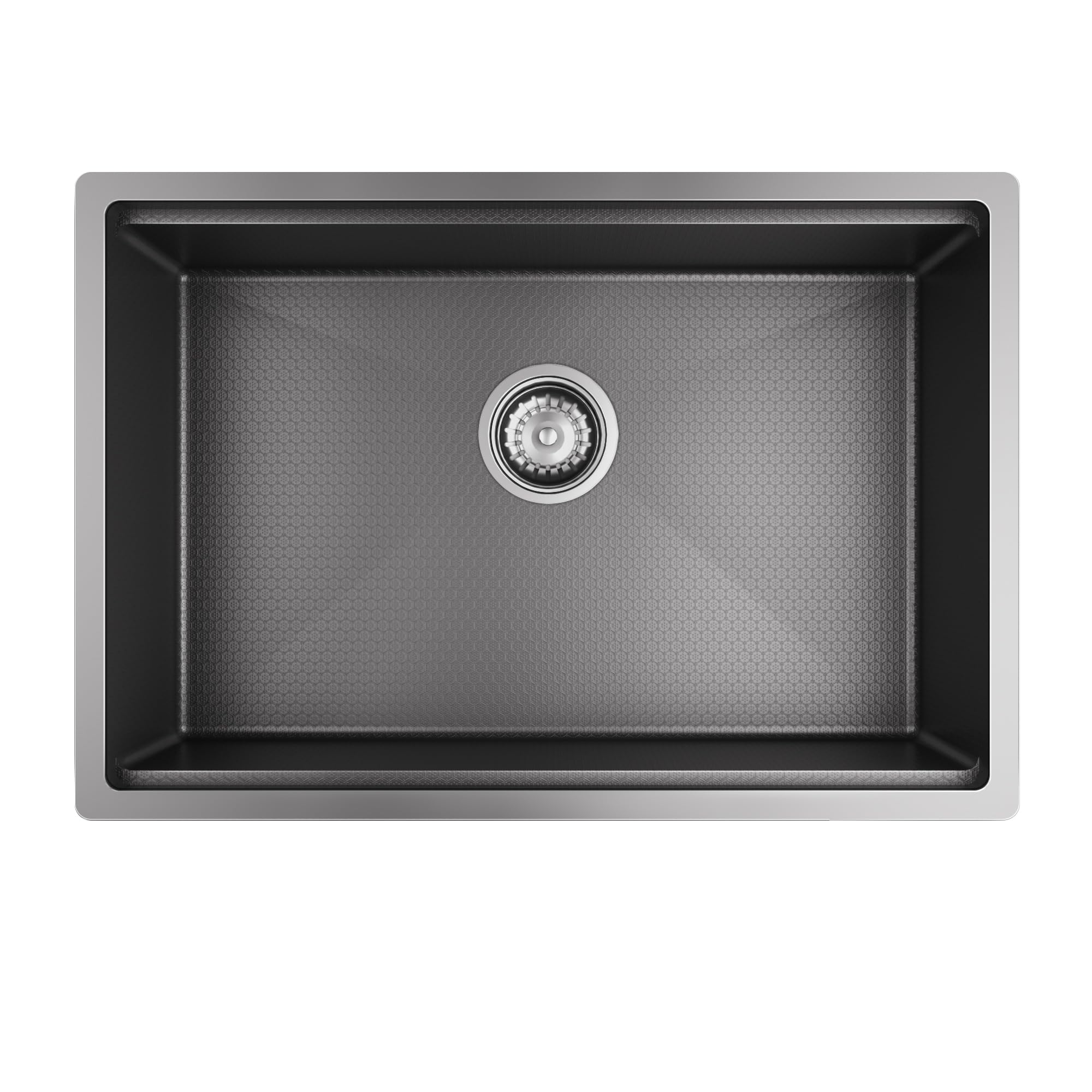 TORVA 64 x 44 cm Honeycomb Embossed Black Nano Coating Single Bowl Stainless Steel Undermount Rectangular Workstation Sink with Drainer and Overflow Kit