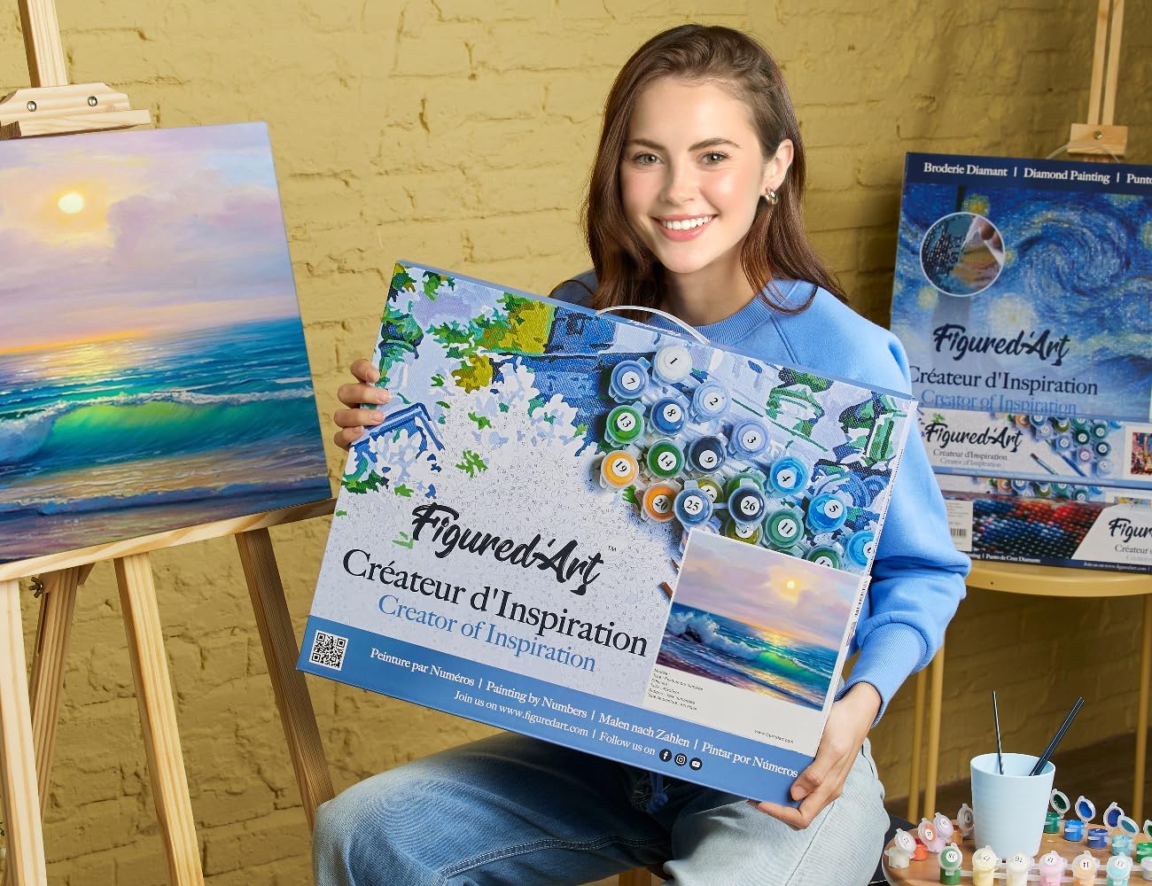 Figured'Art Paint by Numbers for Adults with Frame Seaside and Waves 16"x20" - Craft Art Painting DIY Kit Canvas Already Stretched on a Wooden Frame