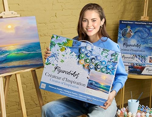 Vista 585 de Figured'Art - Juego de pintura por números, lienzo enrollado sin marco, para manualidades, para adultos, 16 x 20 pulgadas, jarrón de peonías