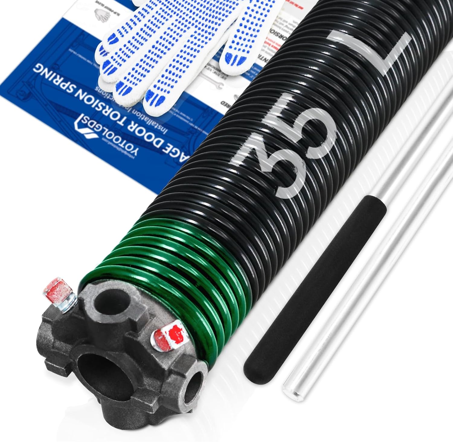 Left Hand Wind?Black Cone?2" Garage Door Torsion Spring with Non-Slip Winding Bars & Gloves, High Precision Electrophoresis Black Coated, for Replacement, MIN 16,000 Cycles (0.243x2''x35'') 0.243X2"X35"-L