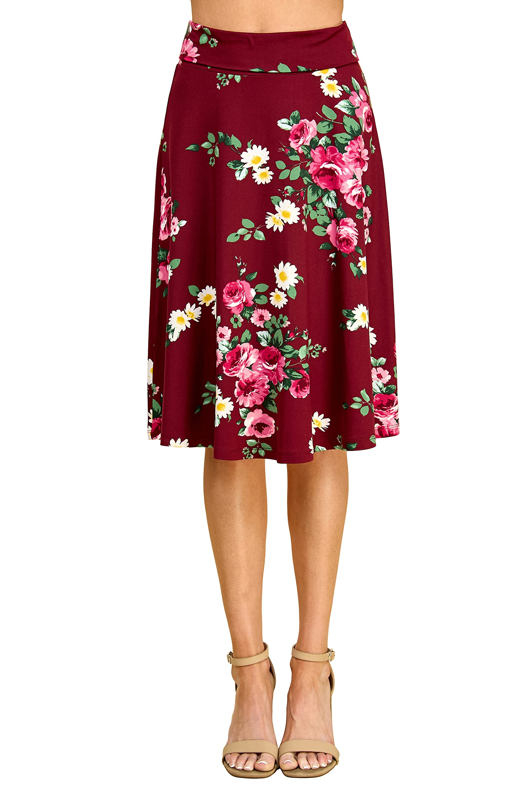 Lock and Love Women's Solid Ombre Lightweight Flare Midi Pull On Closure Skirt S-XXXL Plus Size