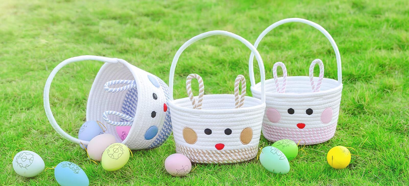 Osterkorb, Osterkorb mit Griff, Osterkörbe für Kinder und Babys, leerer Hasen-Eierkorb, kleine Osterkörbe für Jungen, Mädchen, Kleinkinder, bezaubernder Osterkorb für Mädchen (braun