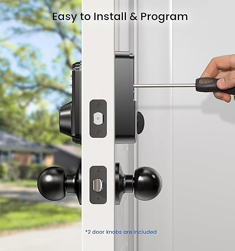 Miniatura 9 de Veise Cerradura de puerta de entrada sin llave con 2 perillas, cerrojo electrónico retroiluminado con asa, bloqueo automático, códigos únicos,