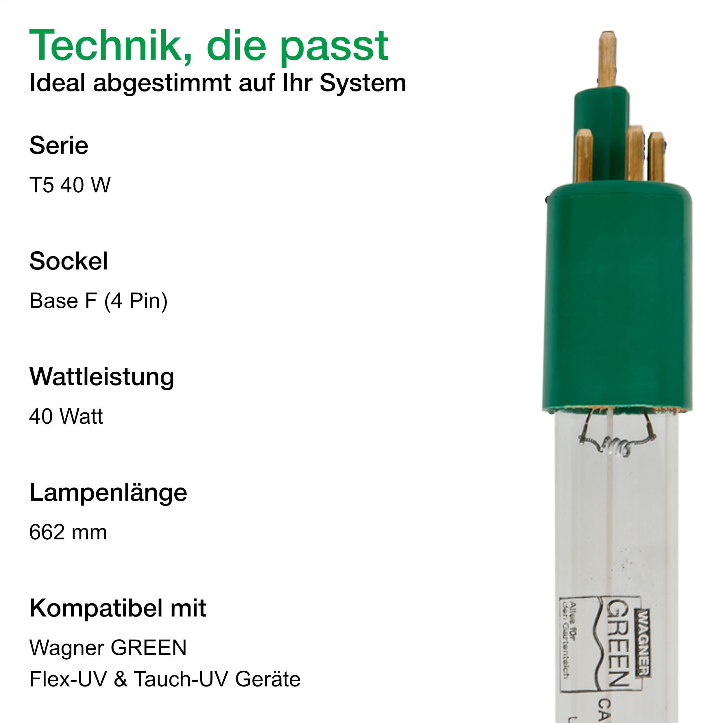 Ersatzlampe Tauchstrahler und Flex-UVC Geräte, Ersatzbrenner für UV-C Klärgeräte von Wagner Green, gegen Algen im Teich (40 Watt)
