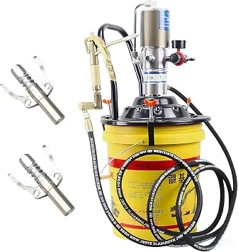 High-Pressure Air-Operated Grease Pump 501 with 2 Couplers, Portable Pneumatic Grease Filler 0.85L/Min for 5-Gallon Bucket & 11 1/8" Follower Plate