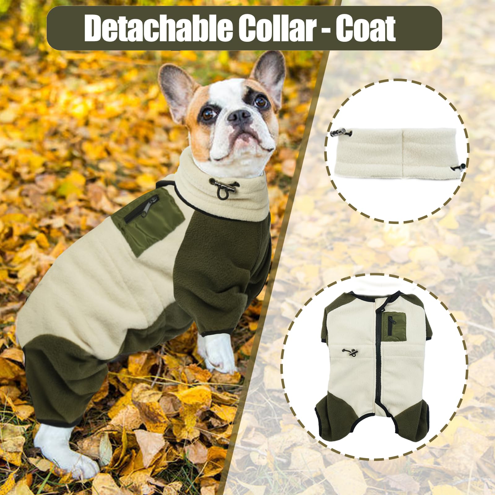 DENTRUN Hundejacke Kleine Hunde, Wintermantel Hund XS, Hunde Jacken Kleine Hunde, Abnehmbare Turtleneck Hundemantel, Hundepullover, Chihuahua Kleidung(Aprikosengrün,XS)