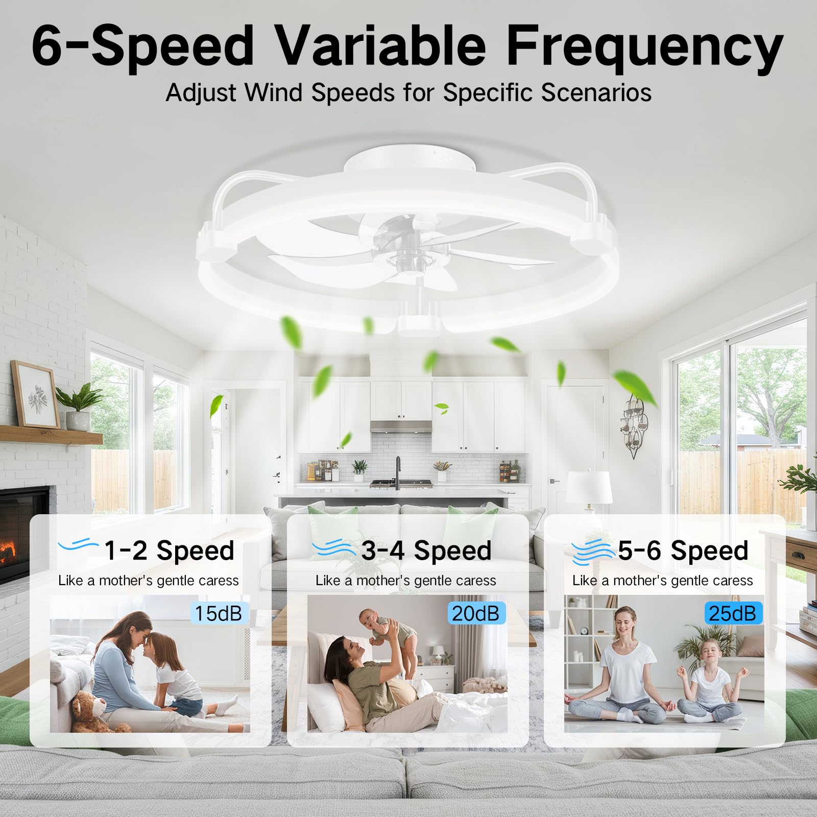 OUTON 50cm Ventilador de Techo con Luz, Control Remoto y App, Blanco | Regulable 3000K-6500K, 6 Velocidades Reversibles, Temporizador, Memoria, Lampara Ventilador Techo para Comedor Dormitorio