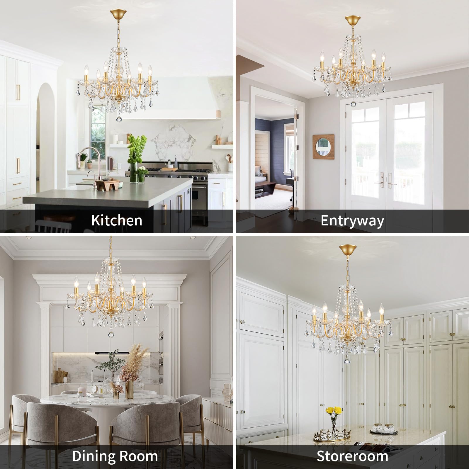 WUZUPS Chandelier à bougie en cristal, suspension, plafonnier encastré, Luminaire moderne pour chambre à coucher, entrée, bar, cuisine, salle de bain, H 68 x L 56, Doré, E14 Base