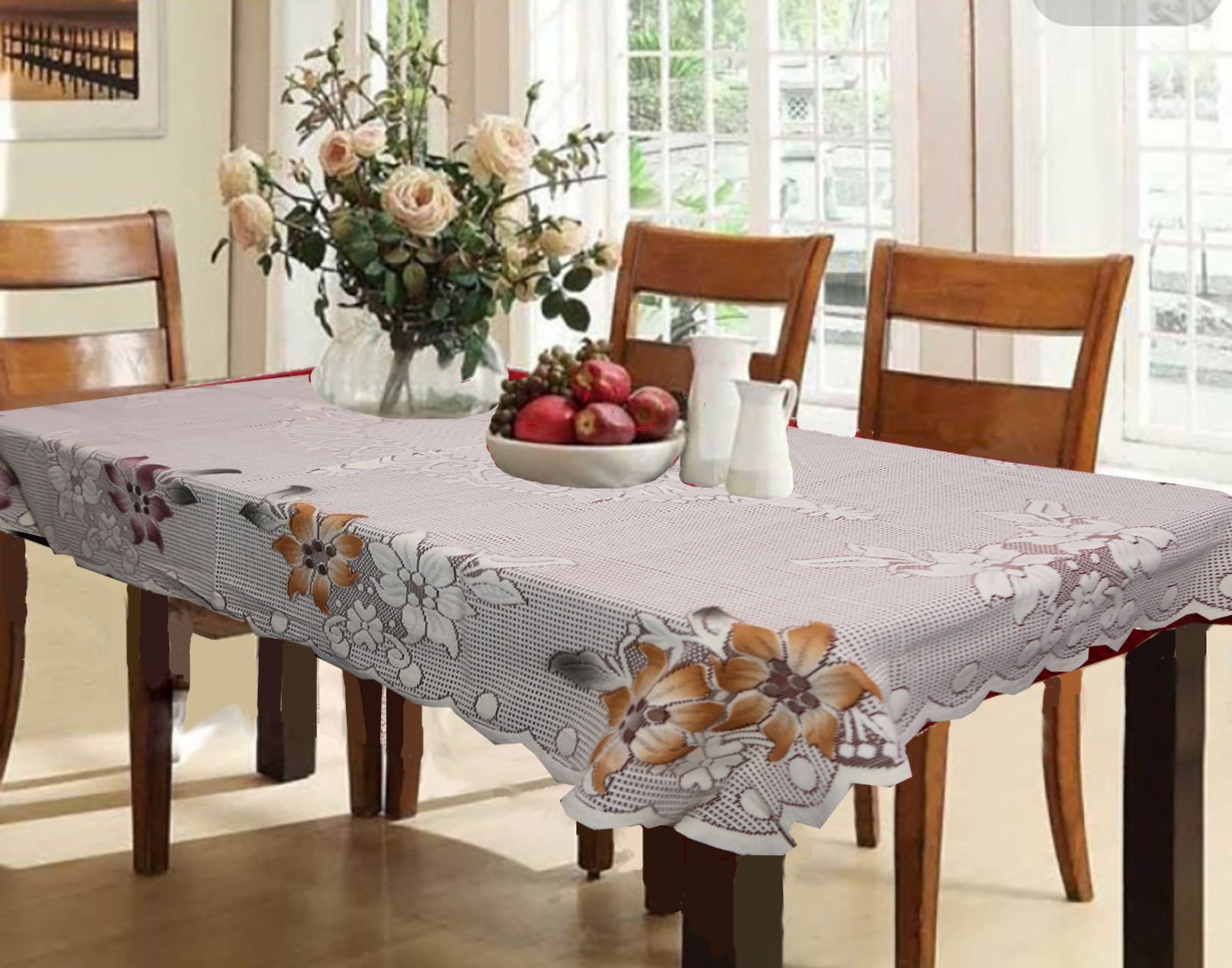 Kuber Industries Cotton 6 Seater Dining Table Cover - Brown